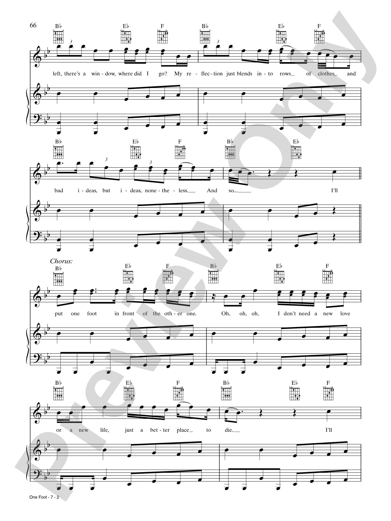 One Foot: Piano/Vocal/Chords