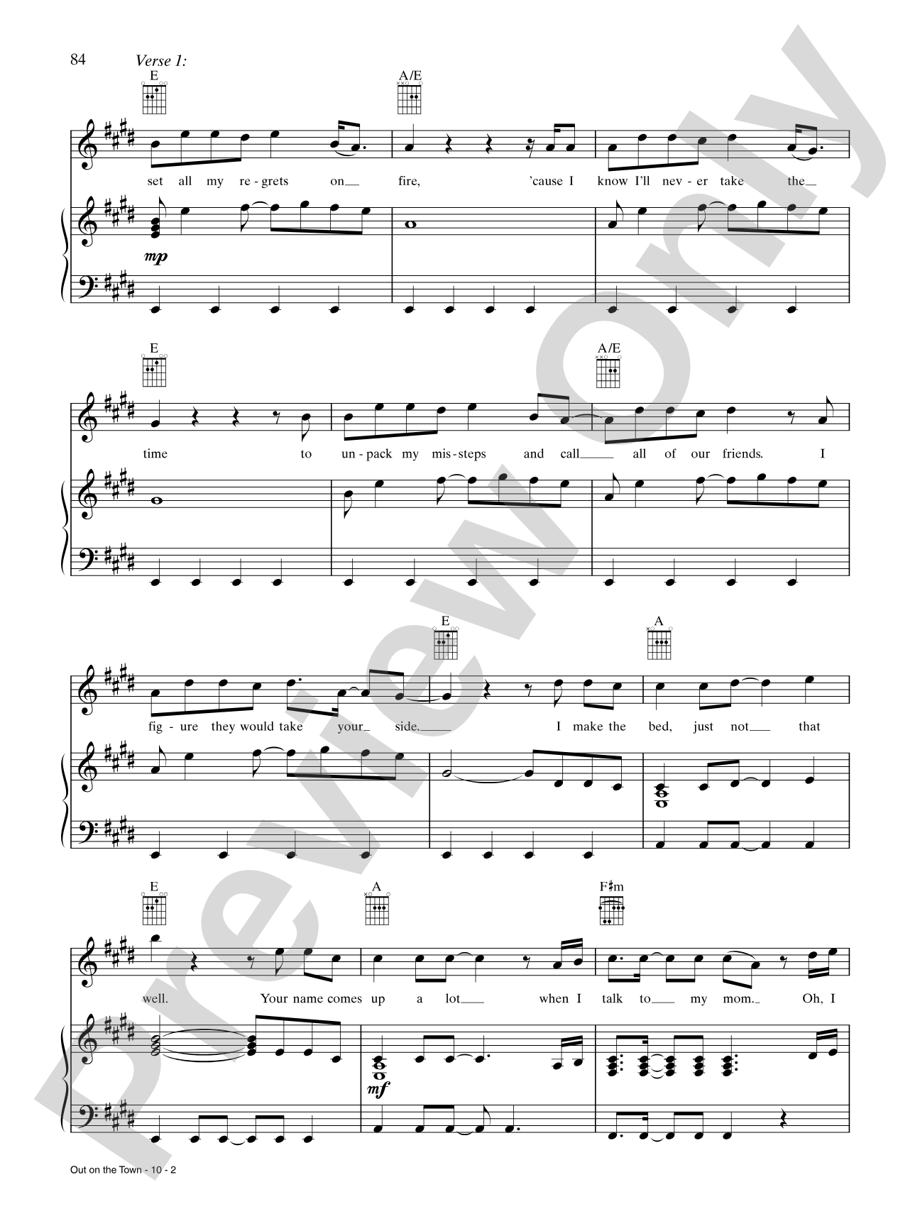 Out on the Town: Piano/Vocal/Chords