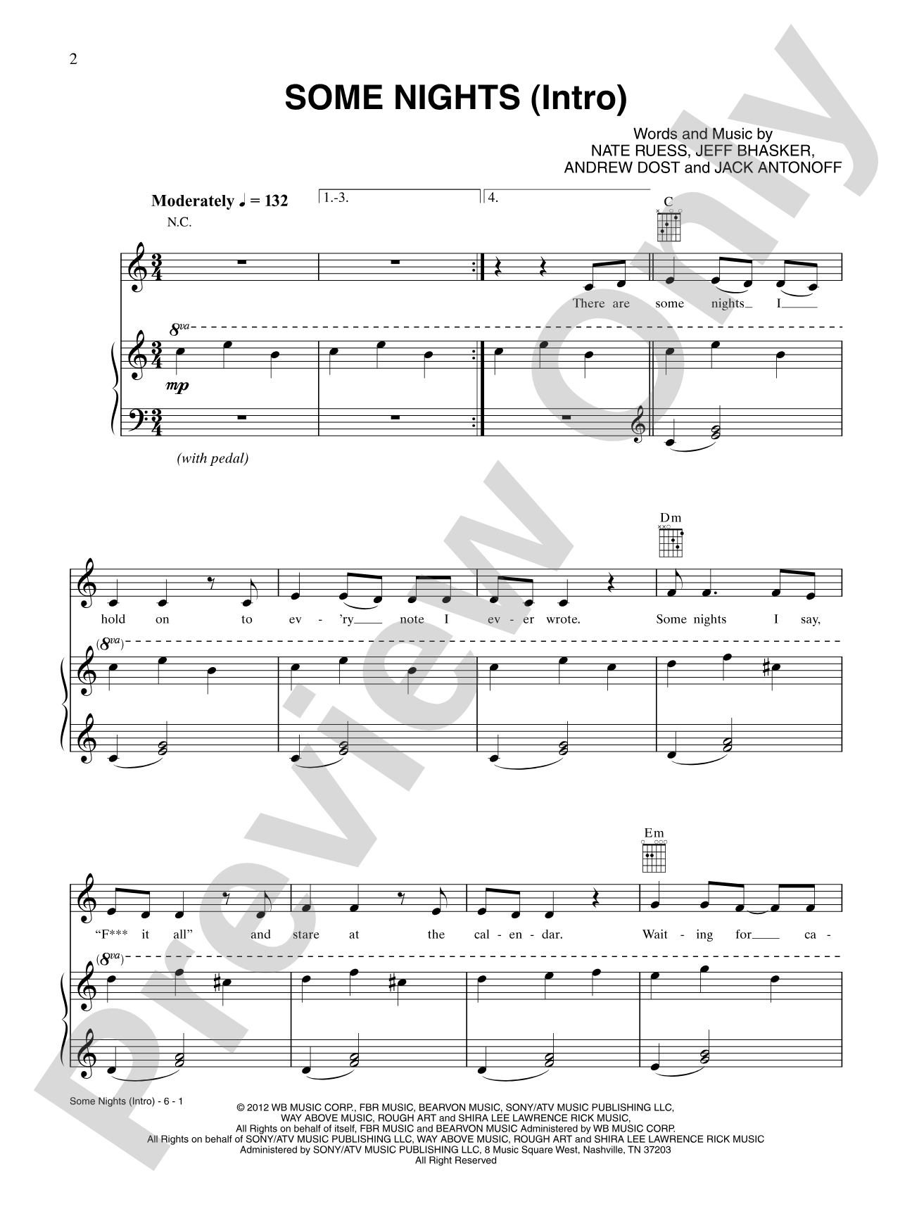 Some Nights (Intro): Piano/Vocal/Chords