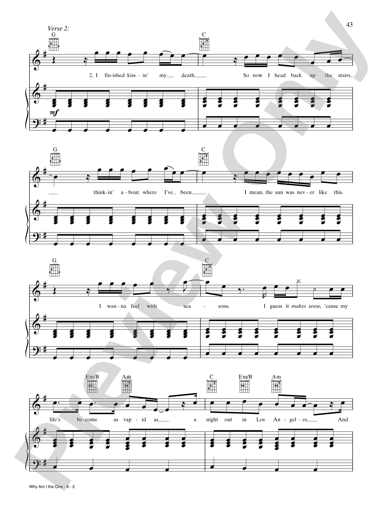 Why Am I the One: Piano/Vocal/Chords