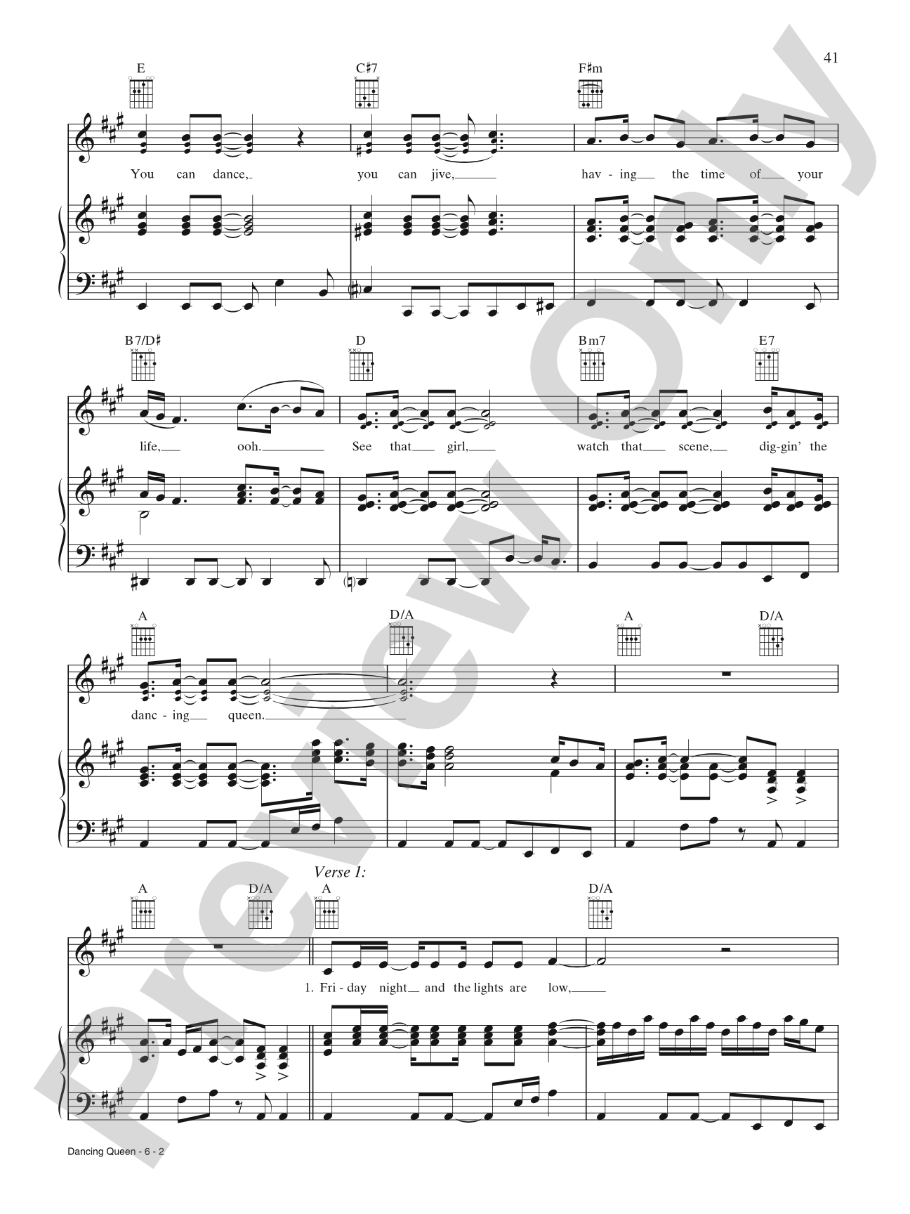 Dancing Queen: Piano/Vocal/Chords