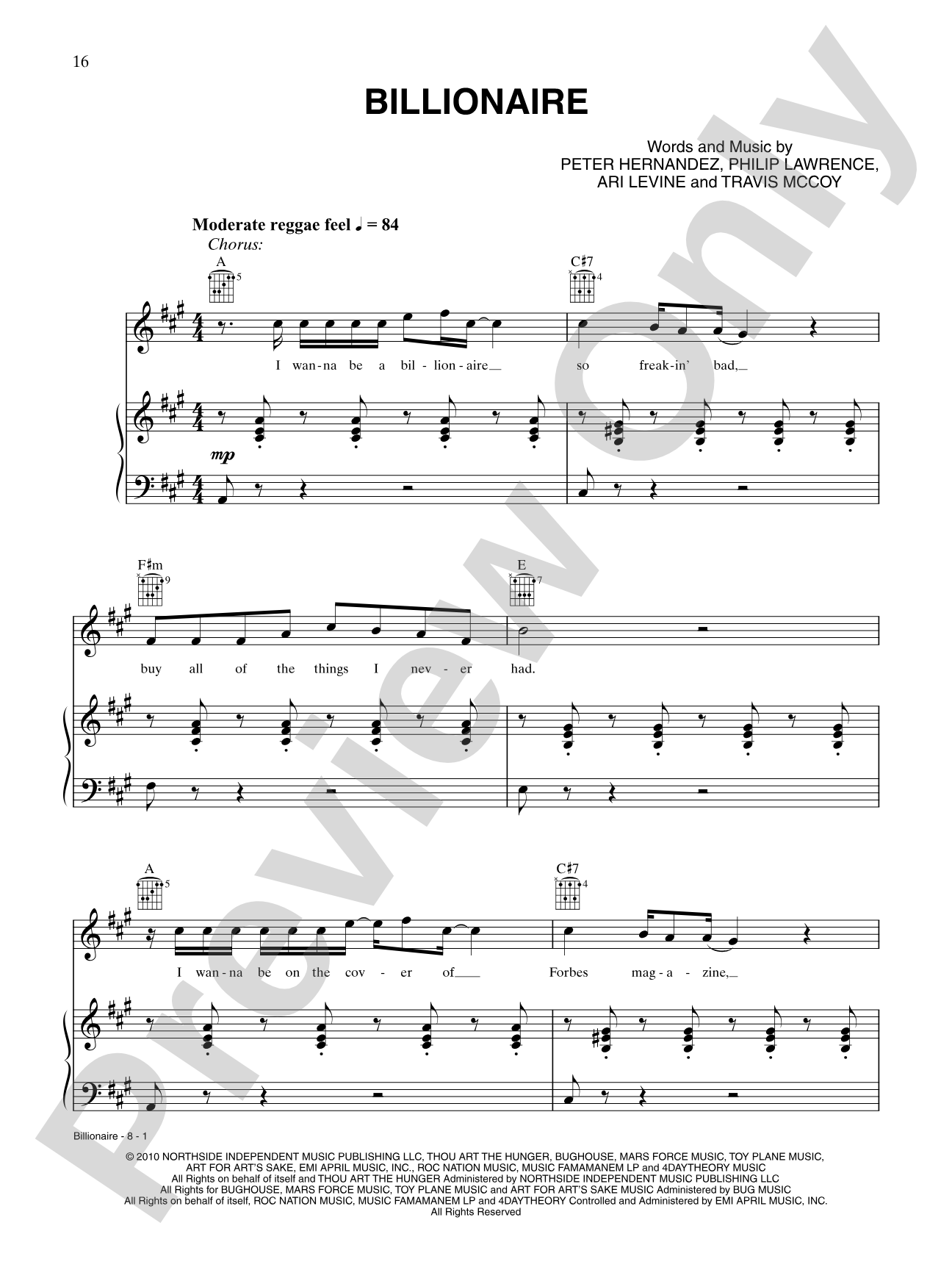Billionaire: Piano/Vocal/Chords
