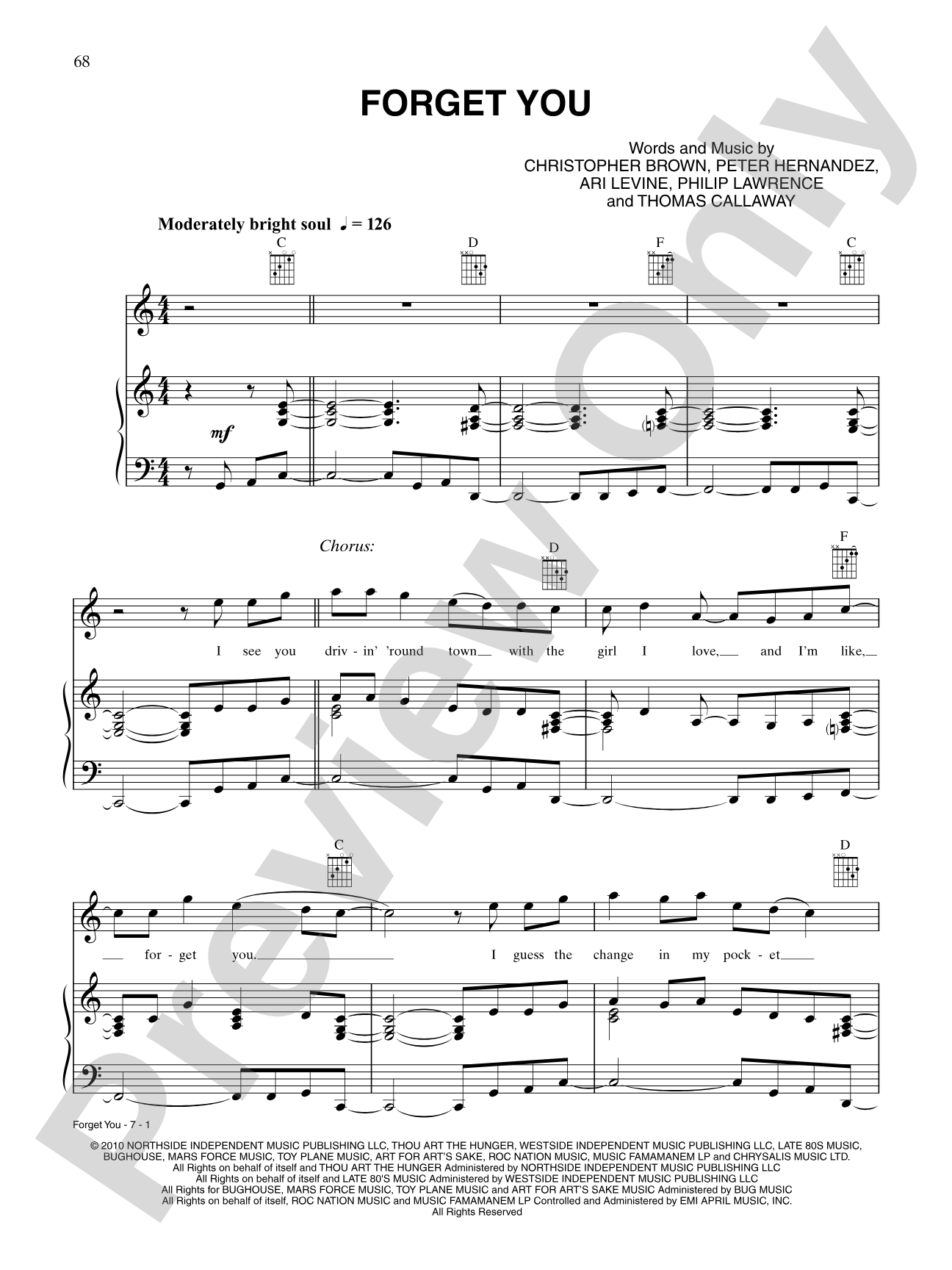 Forget You: Piano/Vocal/Chords