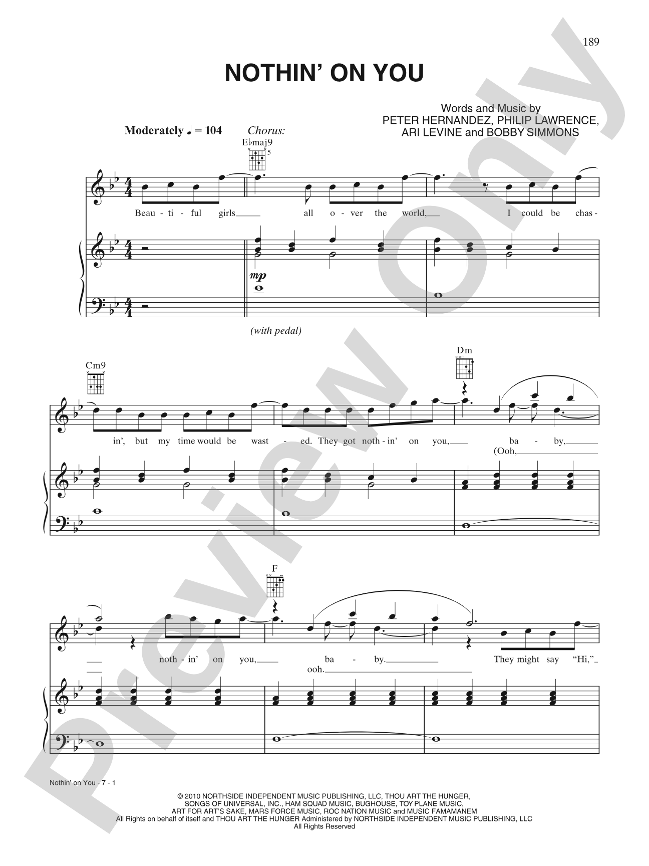 Nothin' on You: Piano/Vocal/Chords