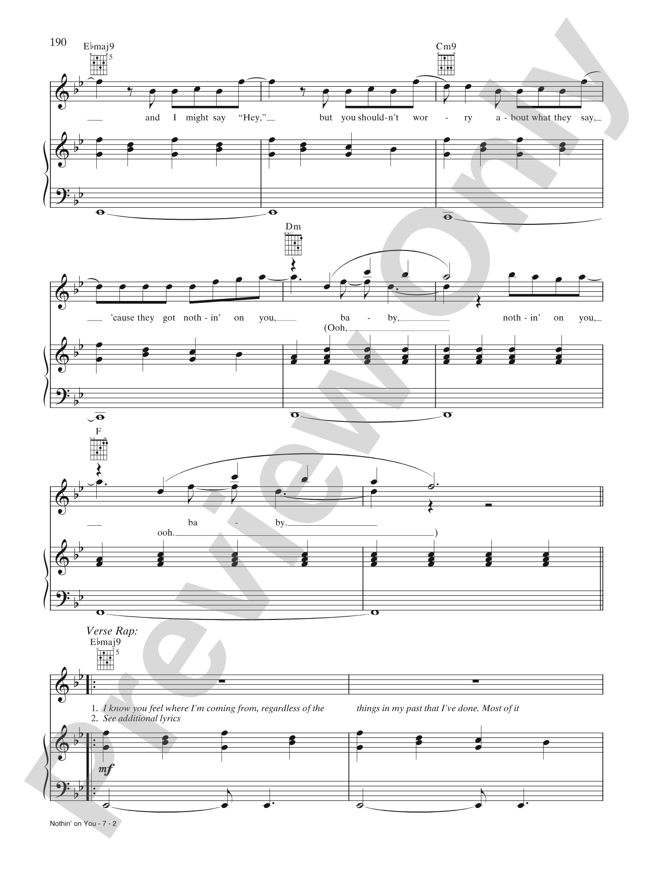 Nothin' on You: Piano/Vocal/Chords