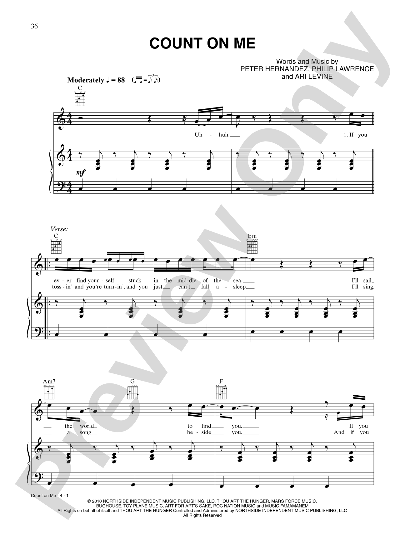 Count on Me: Piano/Vocal/Chords