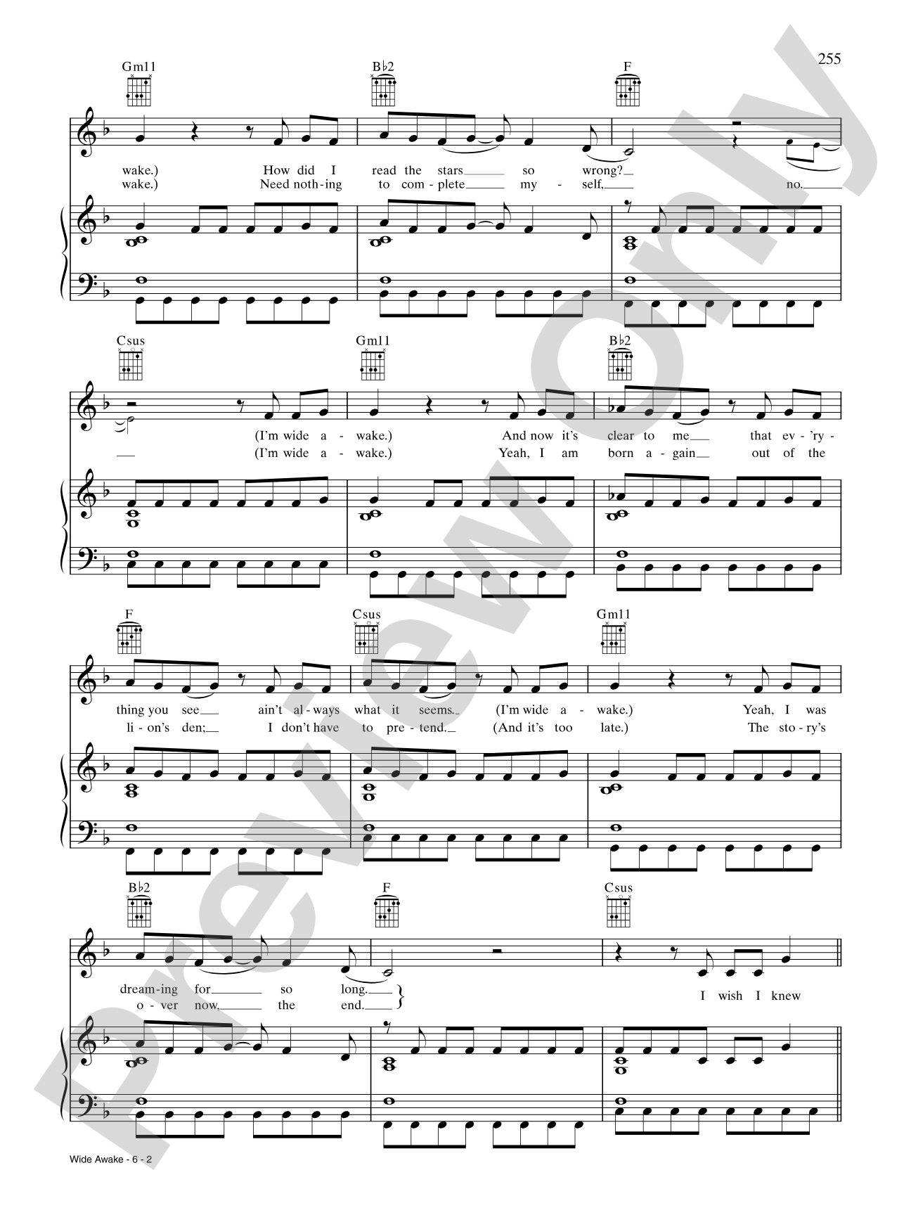 Wide Awake: Piano/Vocal/Chords