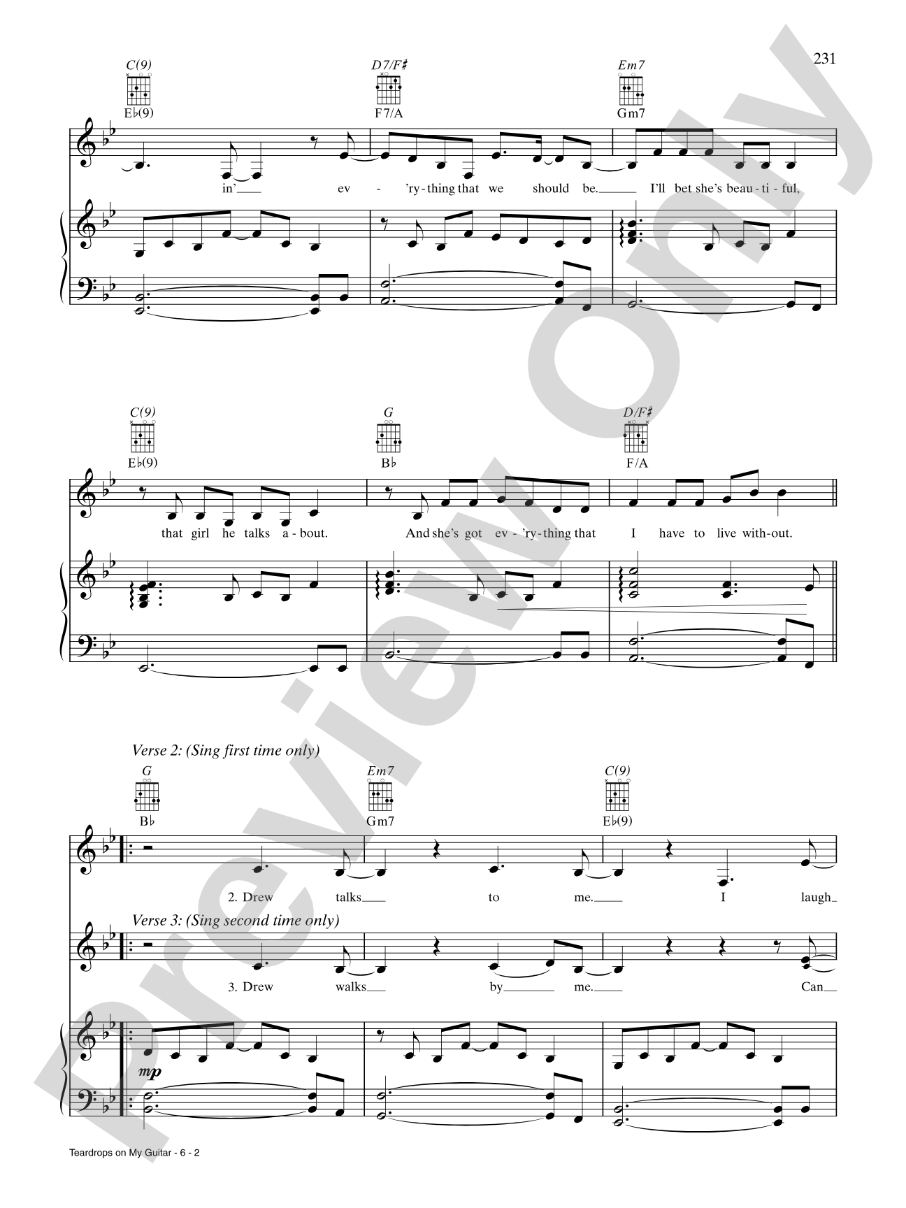 Teardrops on My Guitar: Piano/Vocal/Chords