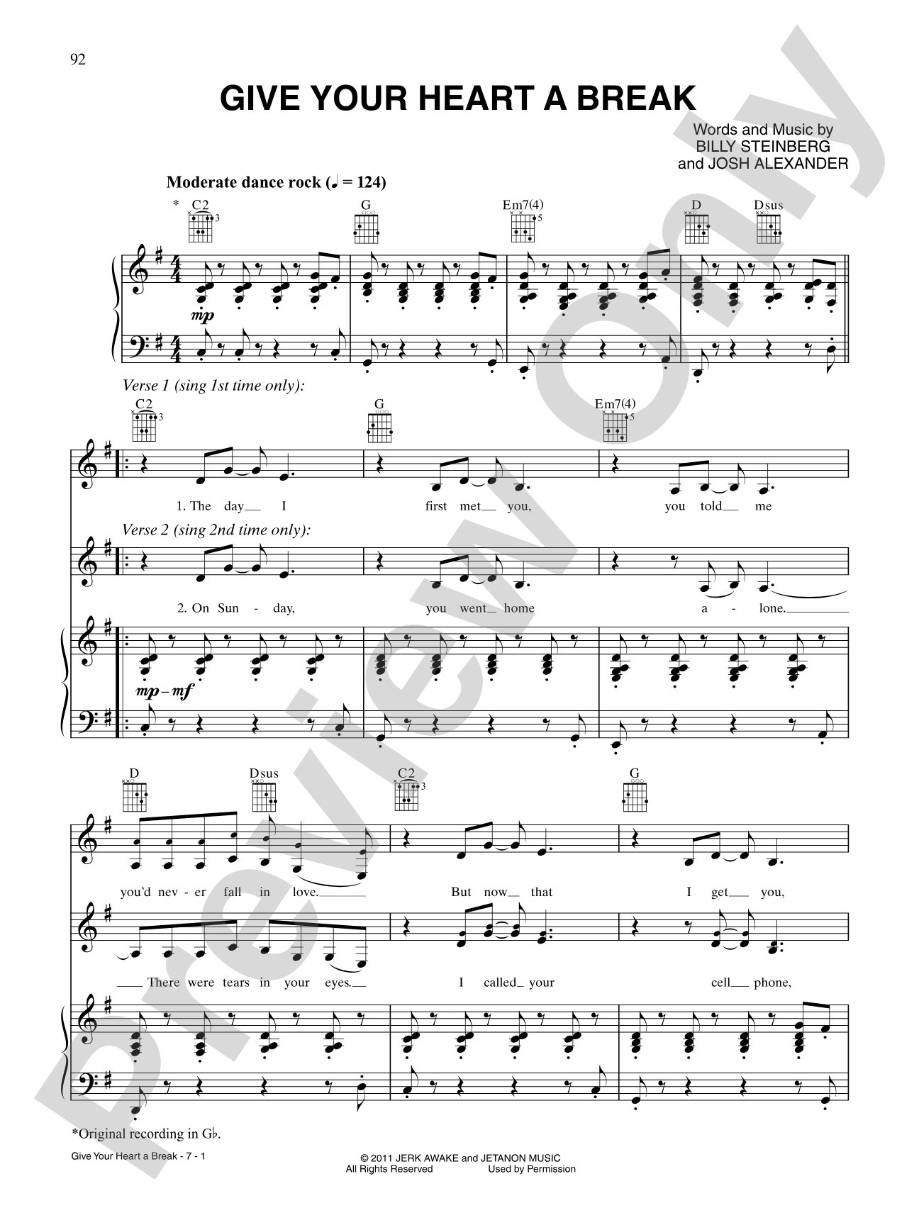 Give Your Heart a Break: Piano/Vocal/Chords