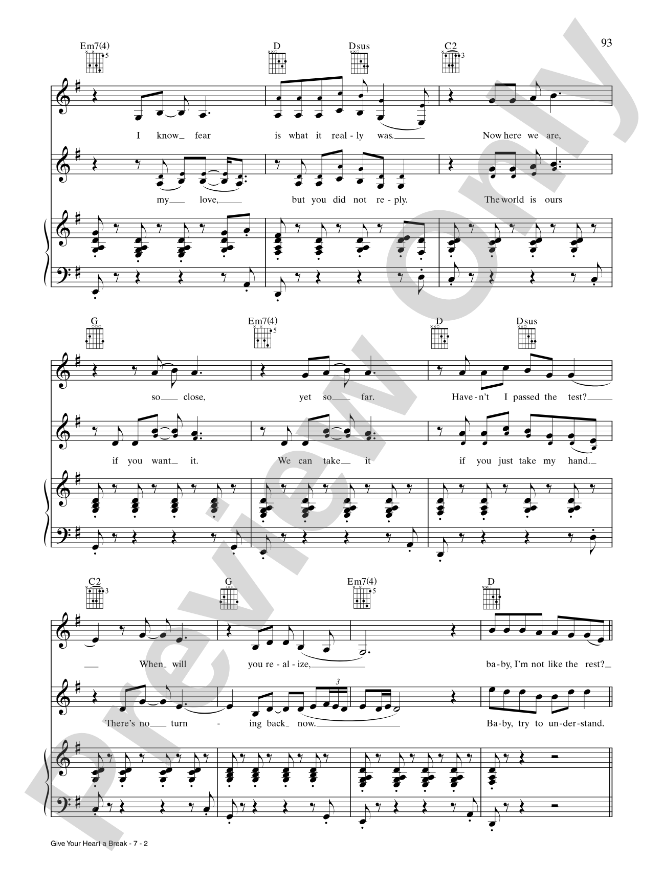 Give Your Heart a Break: Piano/Vocal/Chords