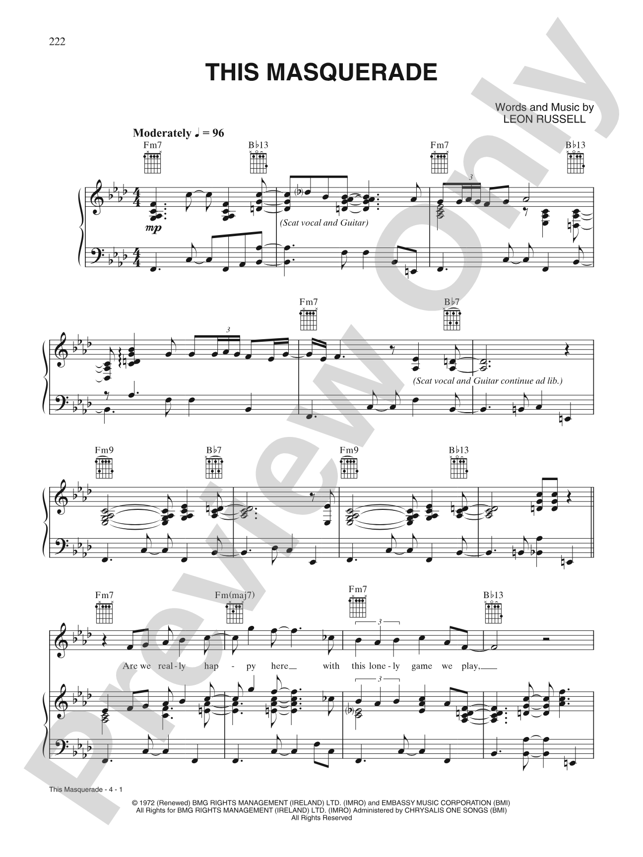 This Masquerade: Piano/Vocal/Chords