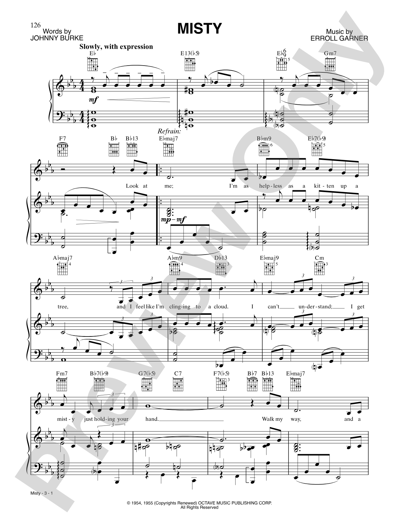 Misty: Piano/Vocal/Chords