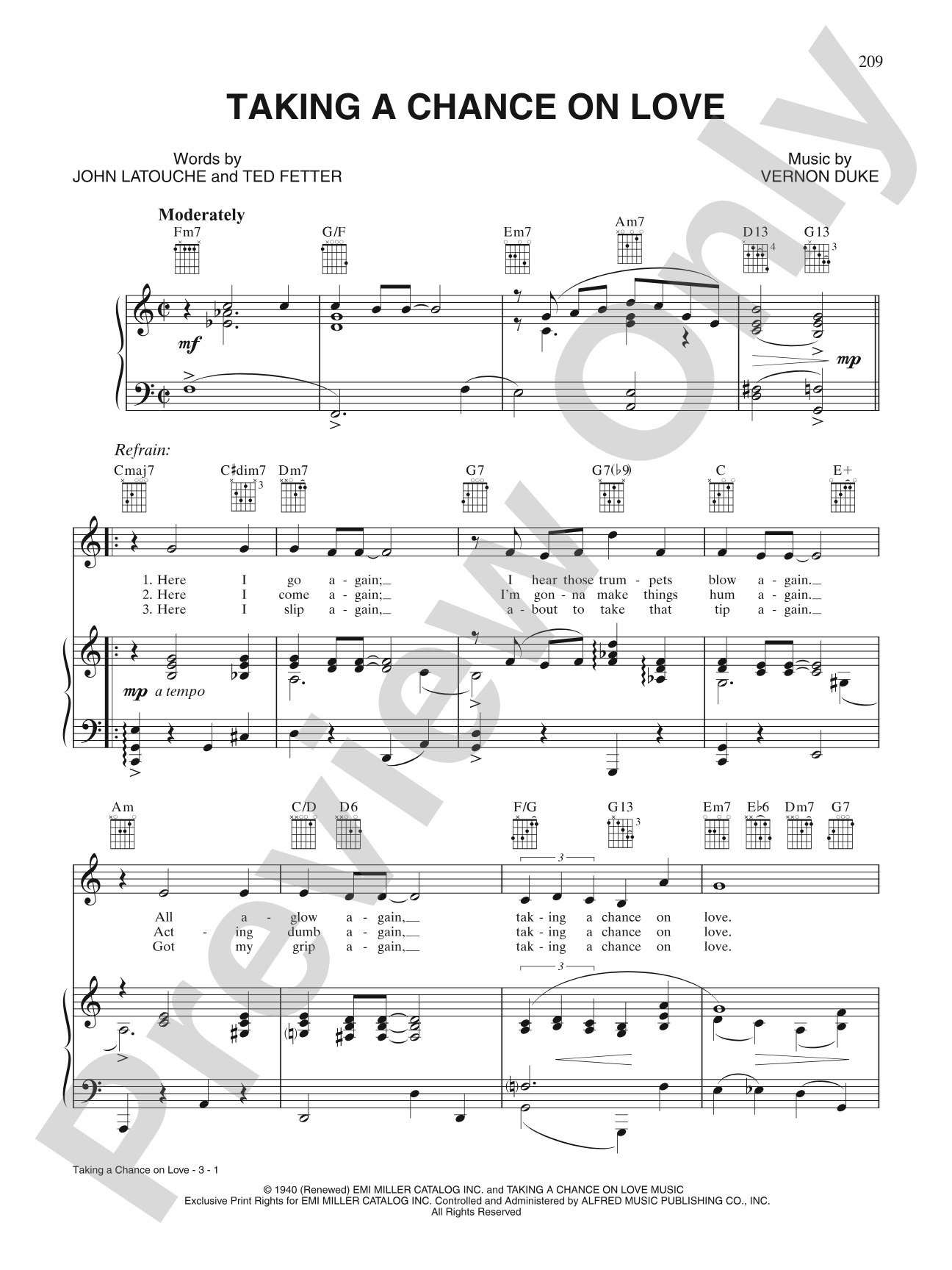Taking a Chance on Love: Piano/Vocal/Chords