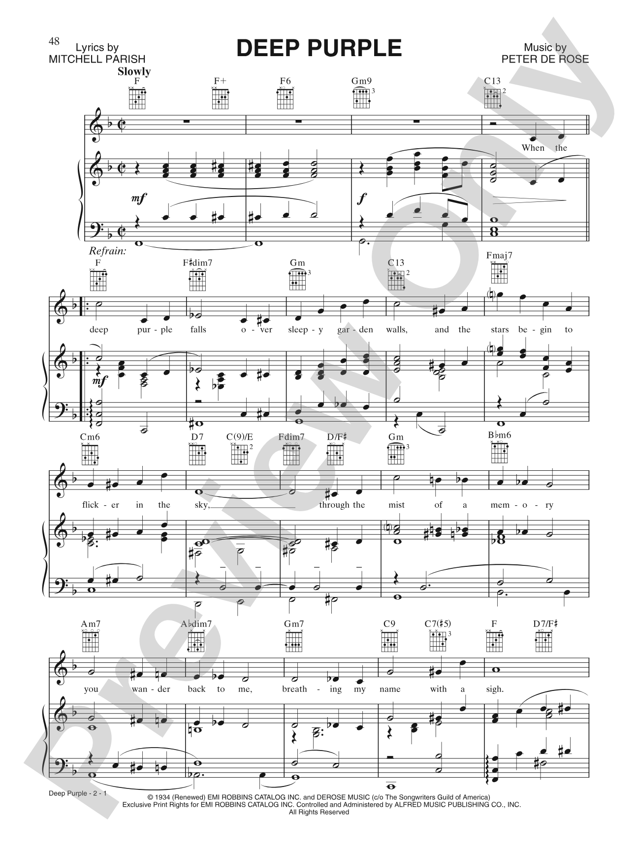 Deep Purple: Piano/Vocal/Chords