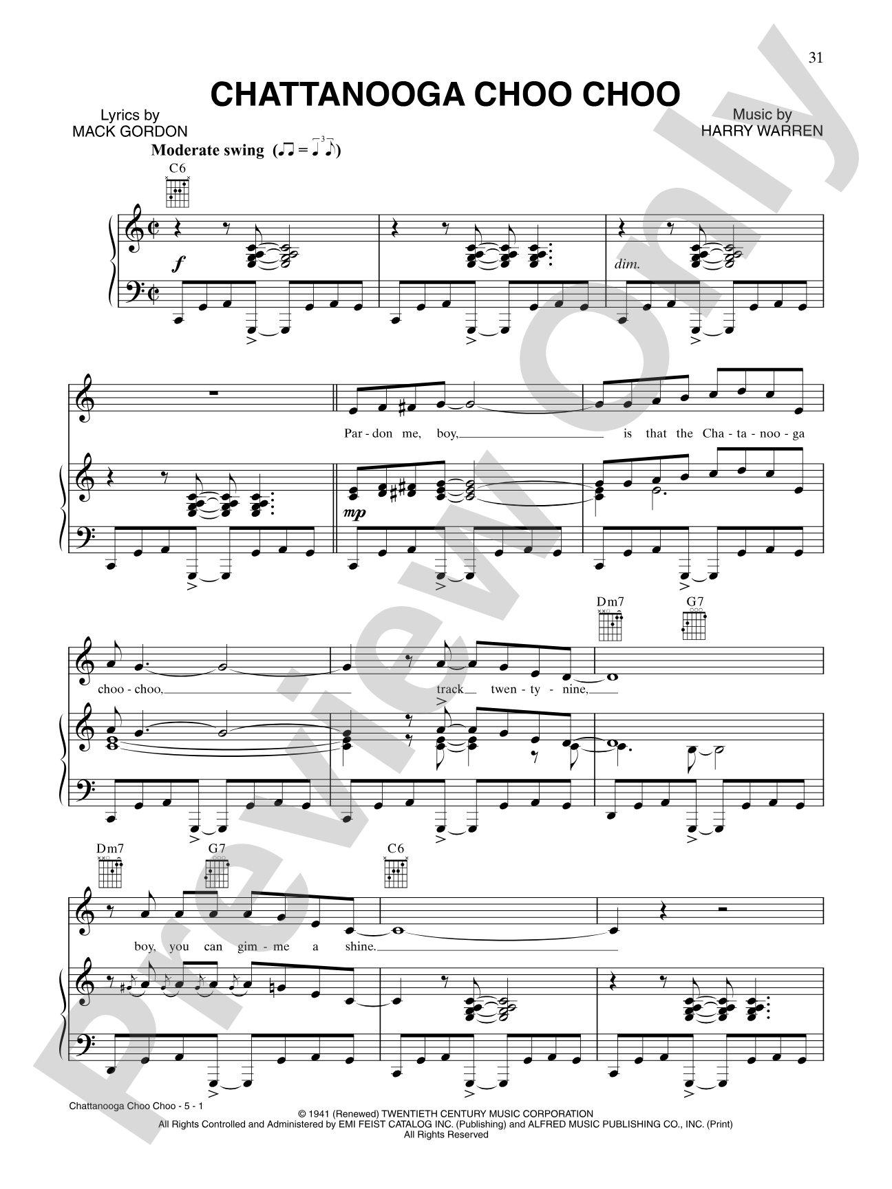 Chattanooga Choo Choo: Piano/Vocal/Chords