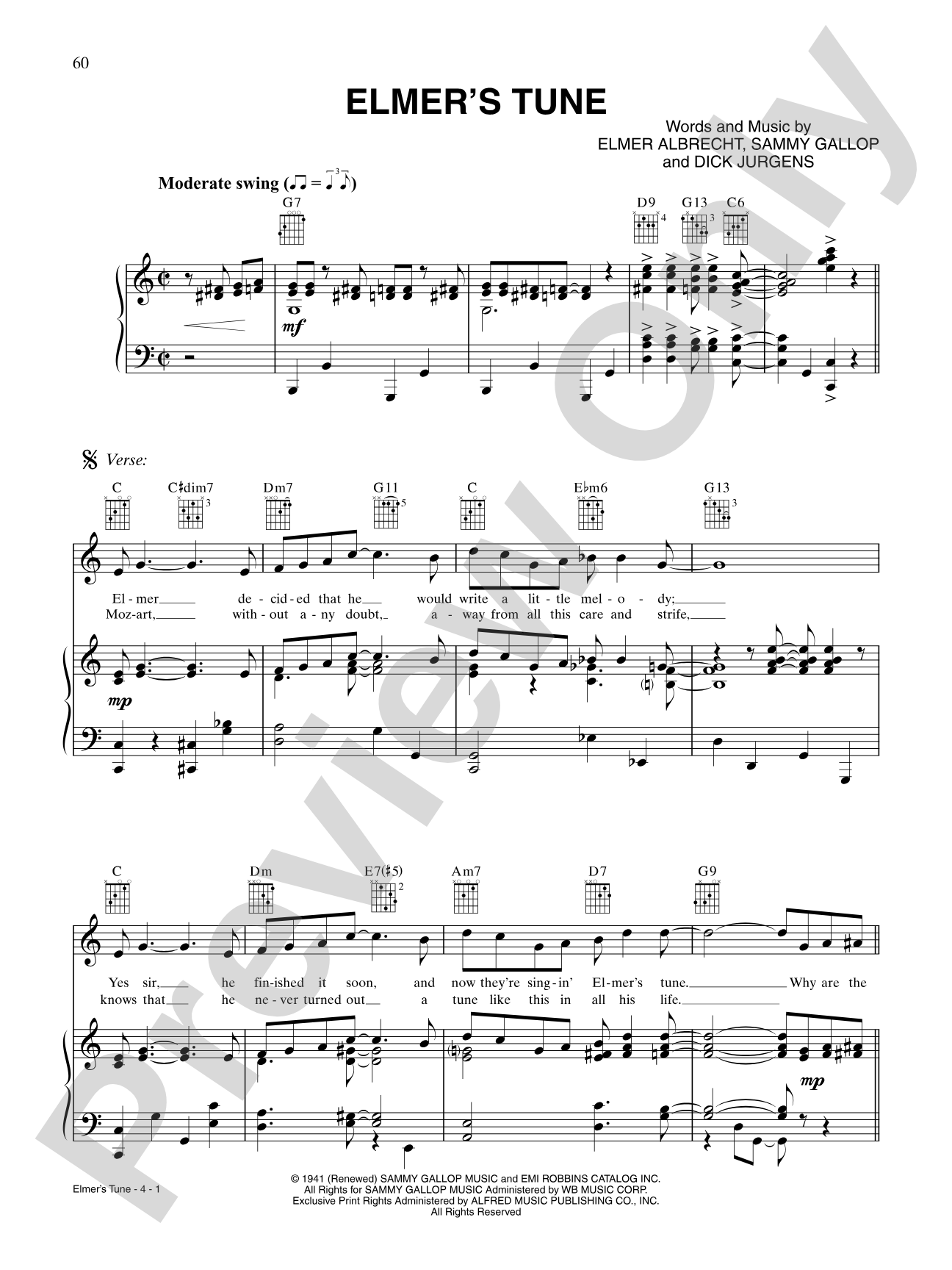 Elmer's Tune: Piano/Vocal/Chords