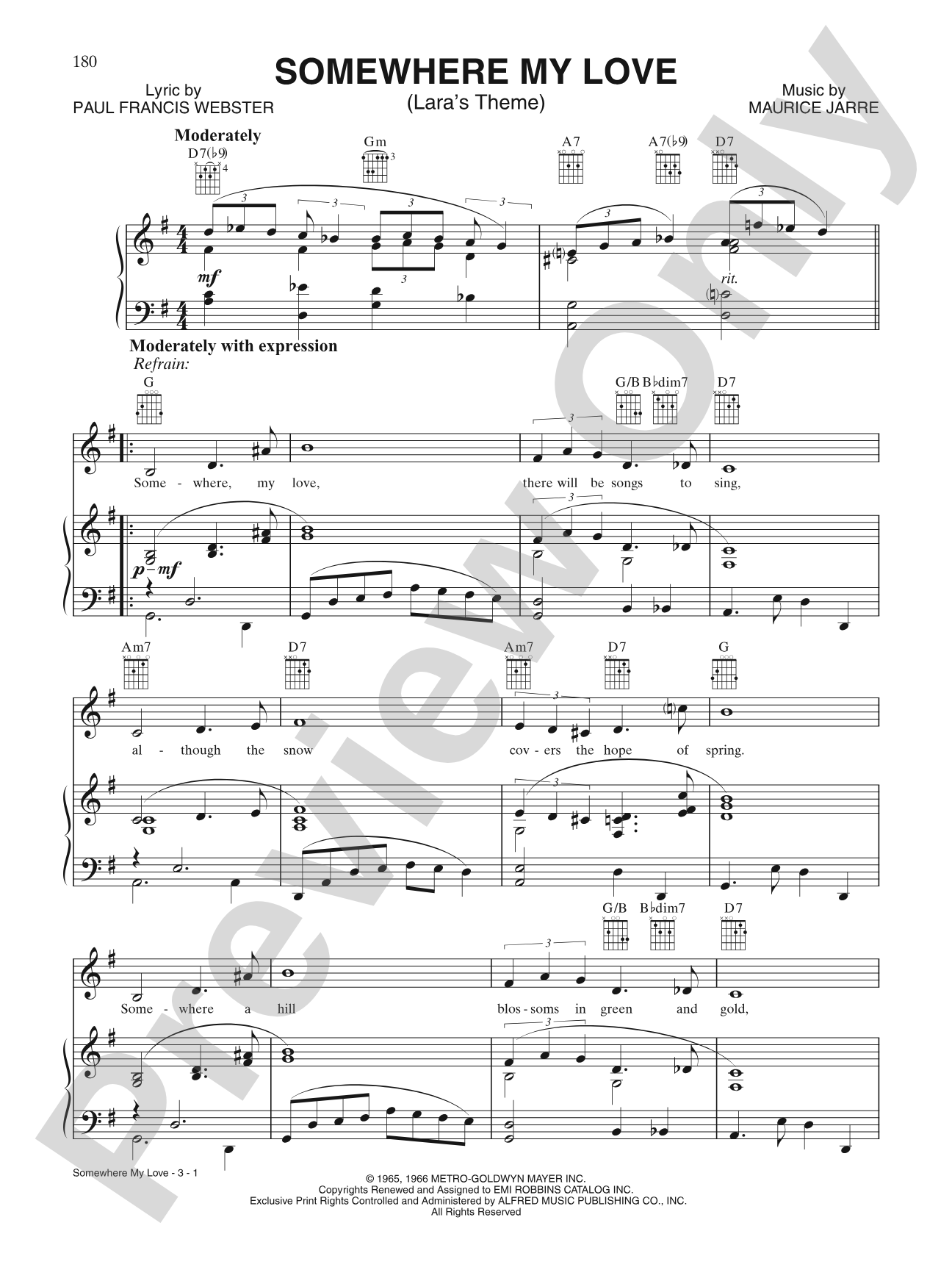 Somewhere My Love (Lara's Theme): Piano/Vocal/Chords