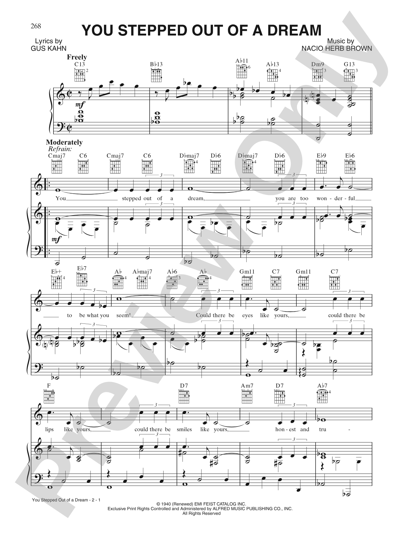 You Stepped Out of a Dream: Piano/Vocal/Chords