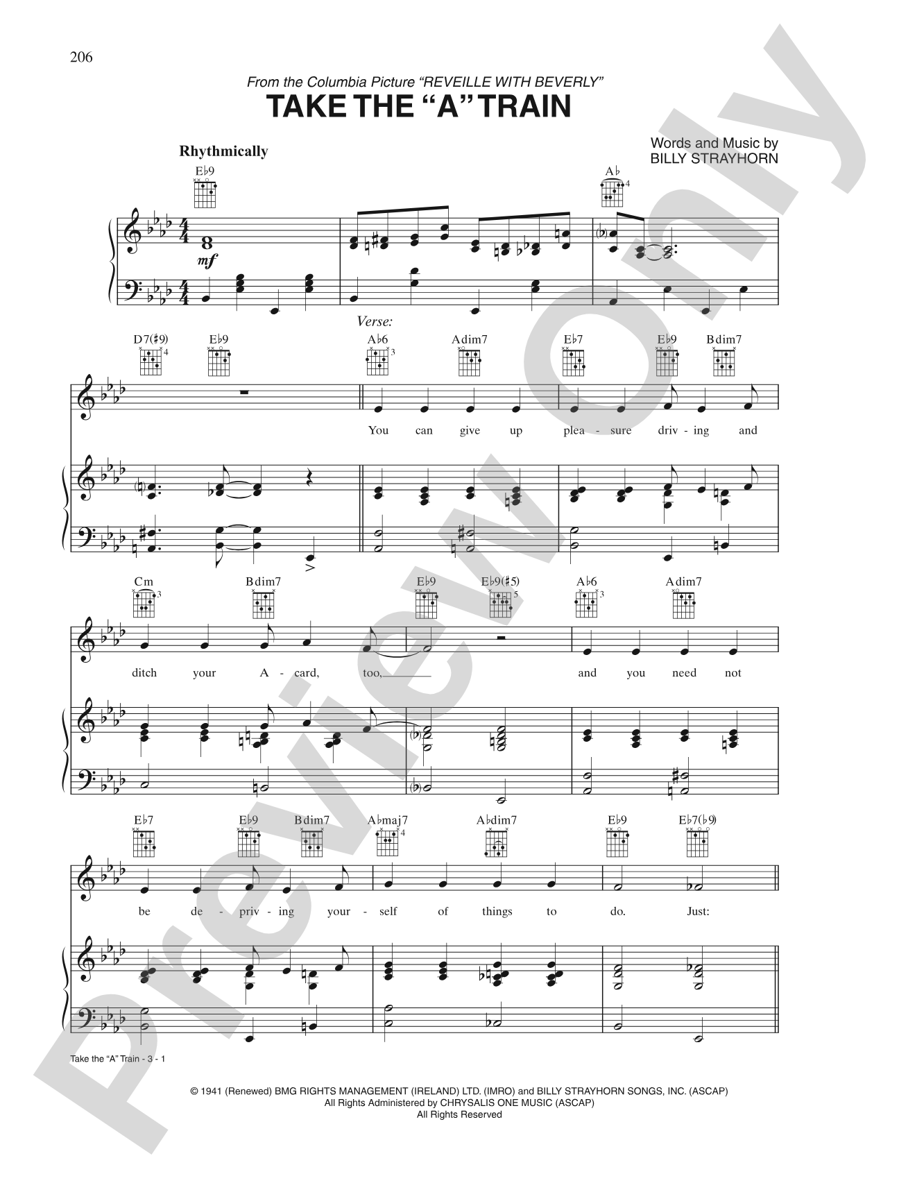 Take the "A" Train: Piano/Vocal/Chords