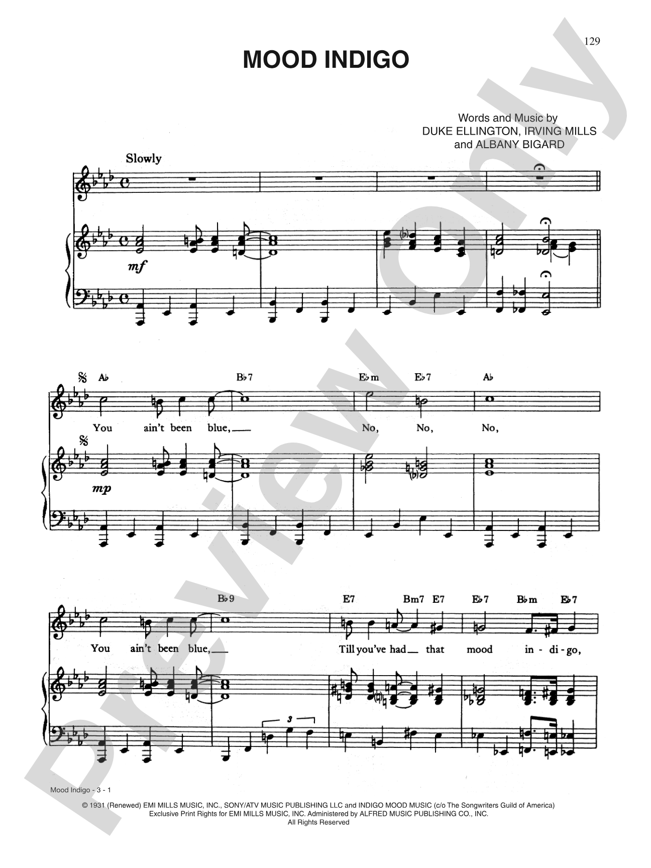 Mood Indigo: Piano/Vocal/Chords