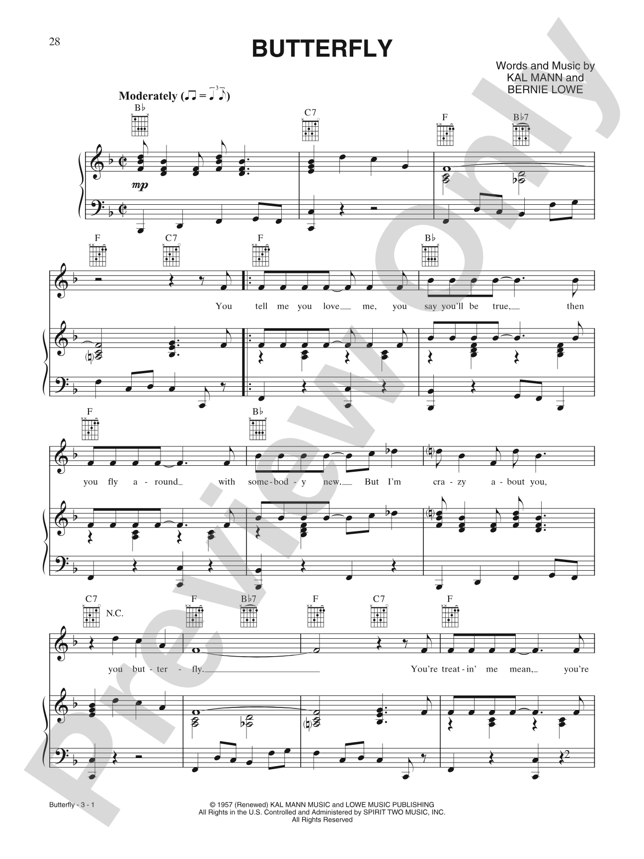 Butterfly: Piano/Vocal/Chords