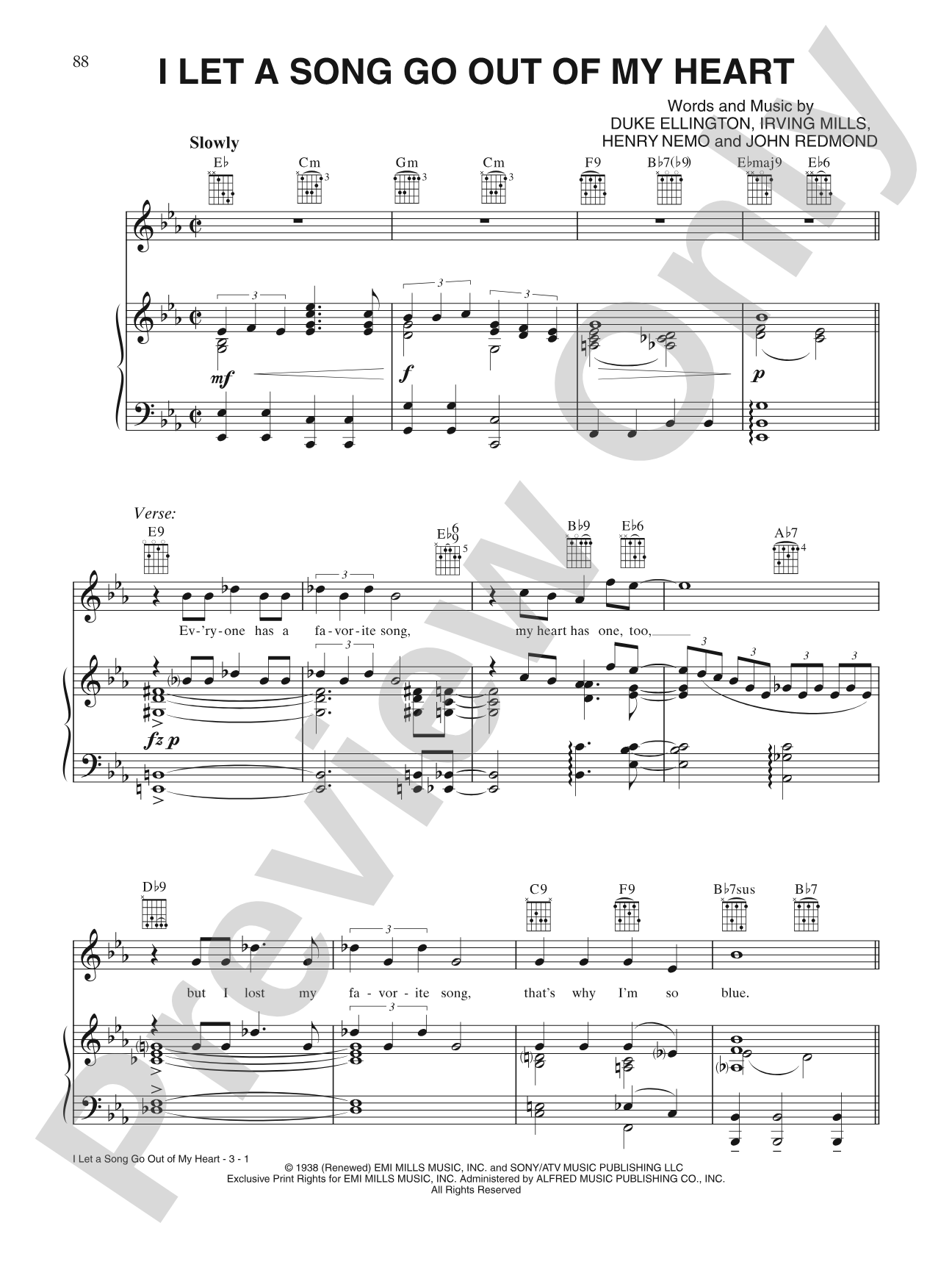I Let a Song Go Out of My Heart: Piano/Vocal/Chords