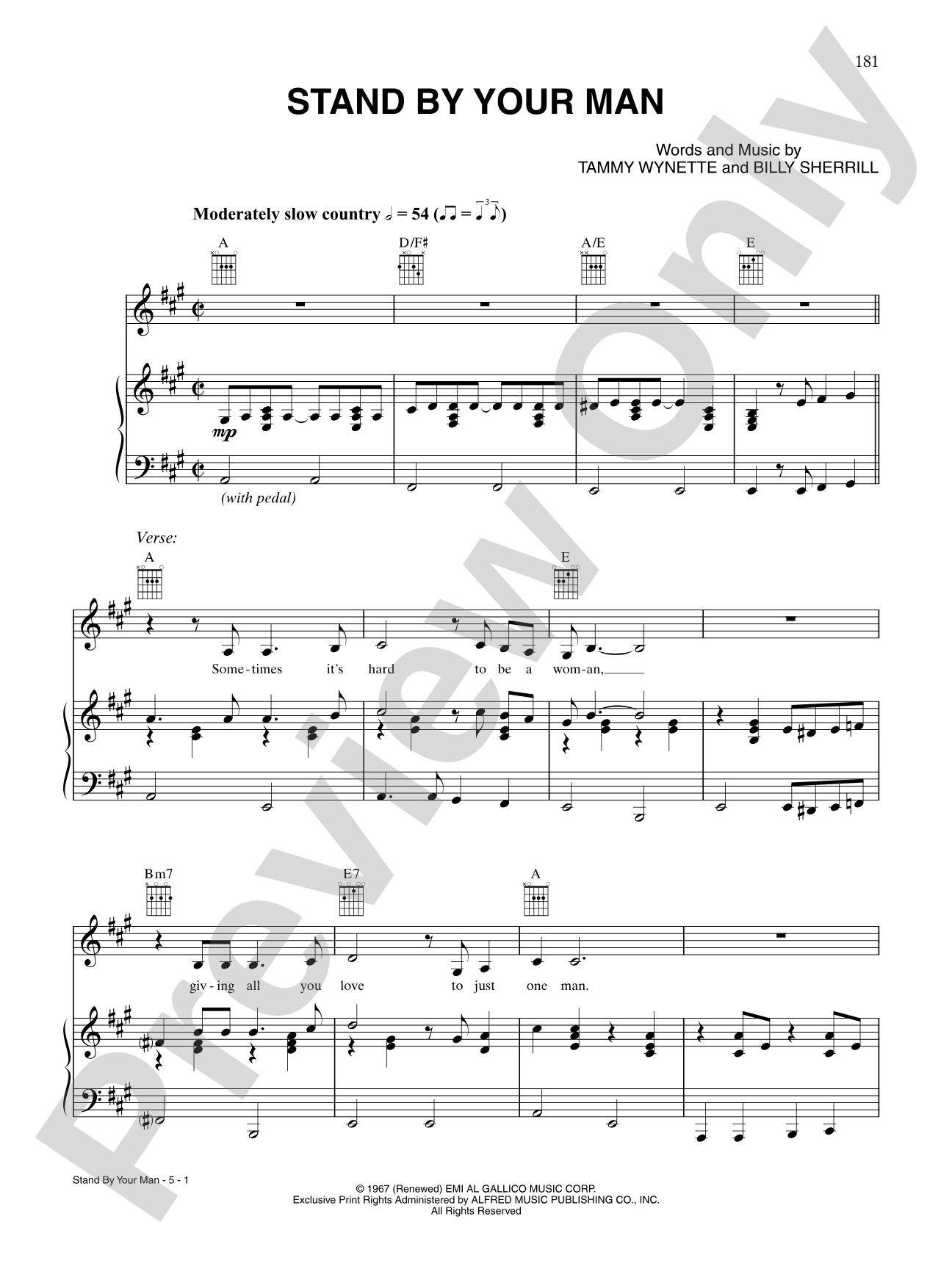 Stand By Your Man: Piano/Vocal/Chords