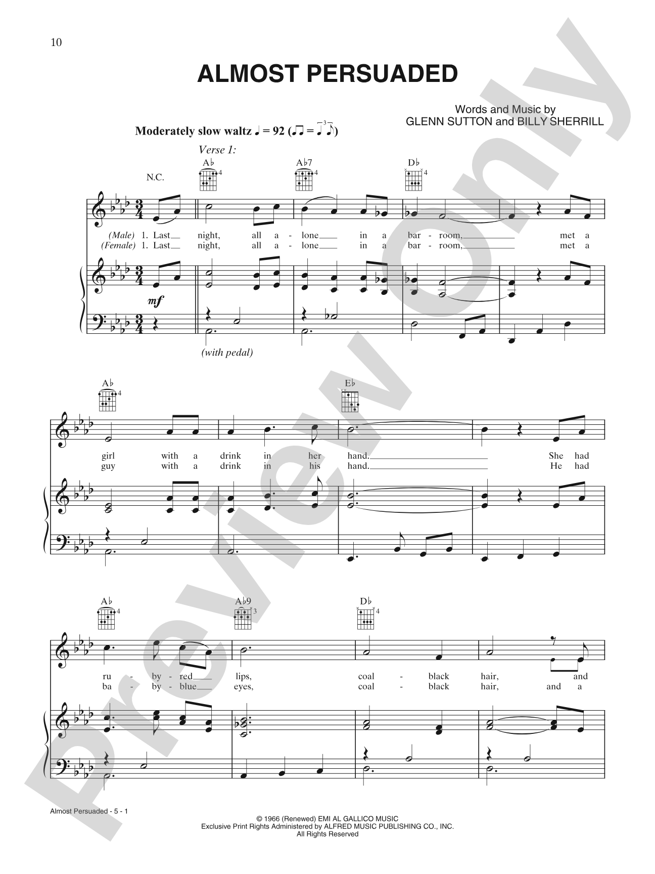 Almost Persuaded: Piano/Vocal/Chords