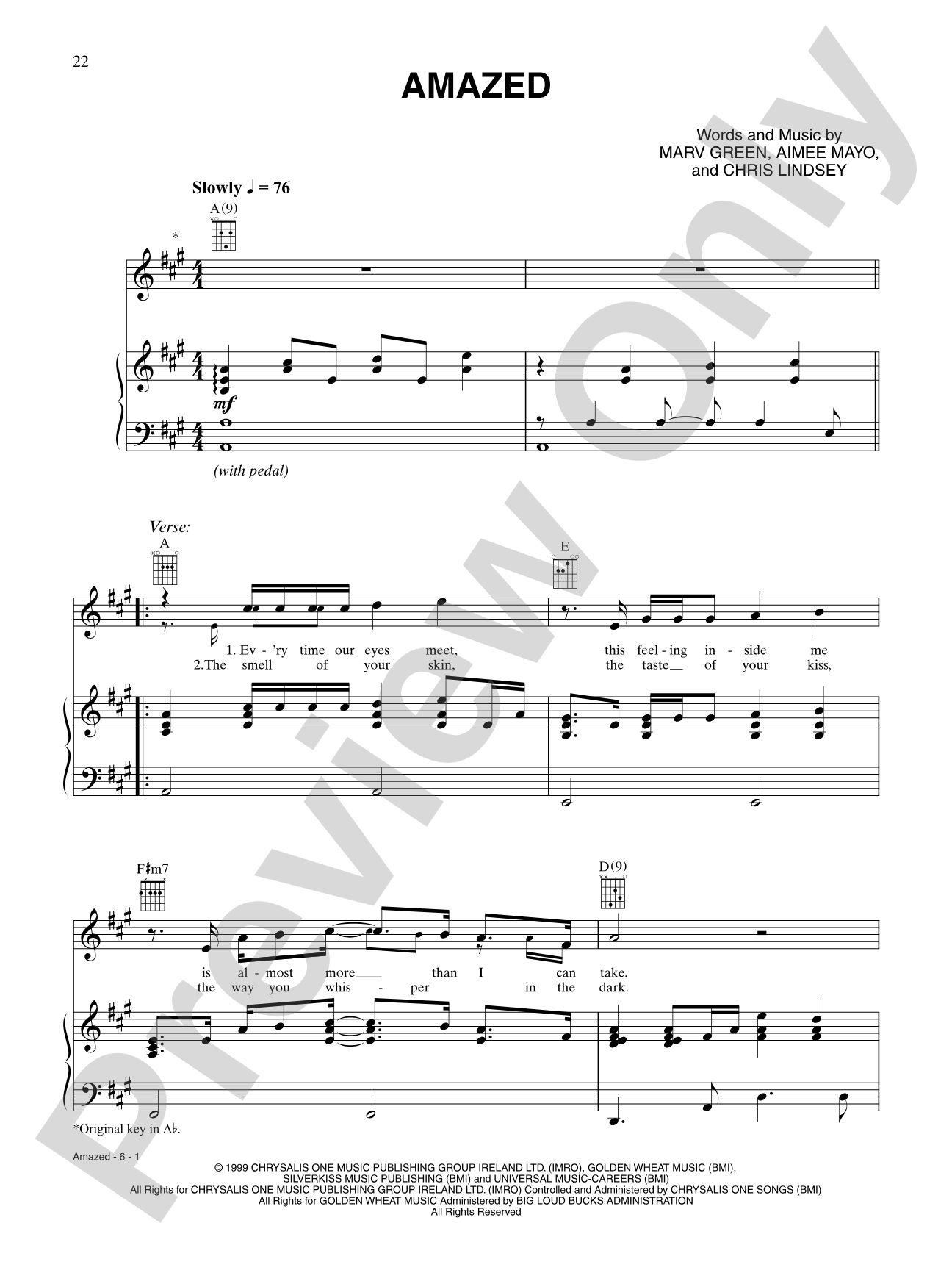 Amazed: Piano/Vocal/Chords