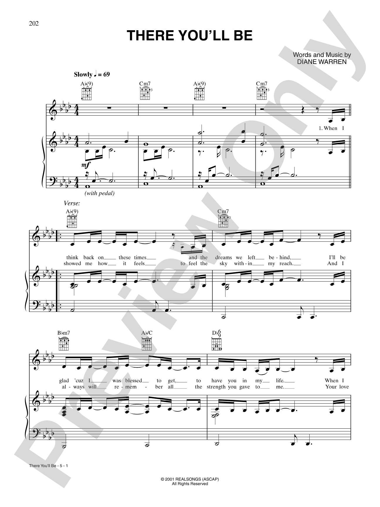 There You'll Be: Piano/Vocal/Chords