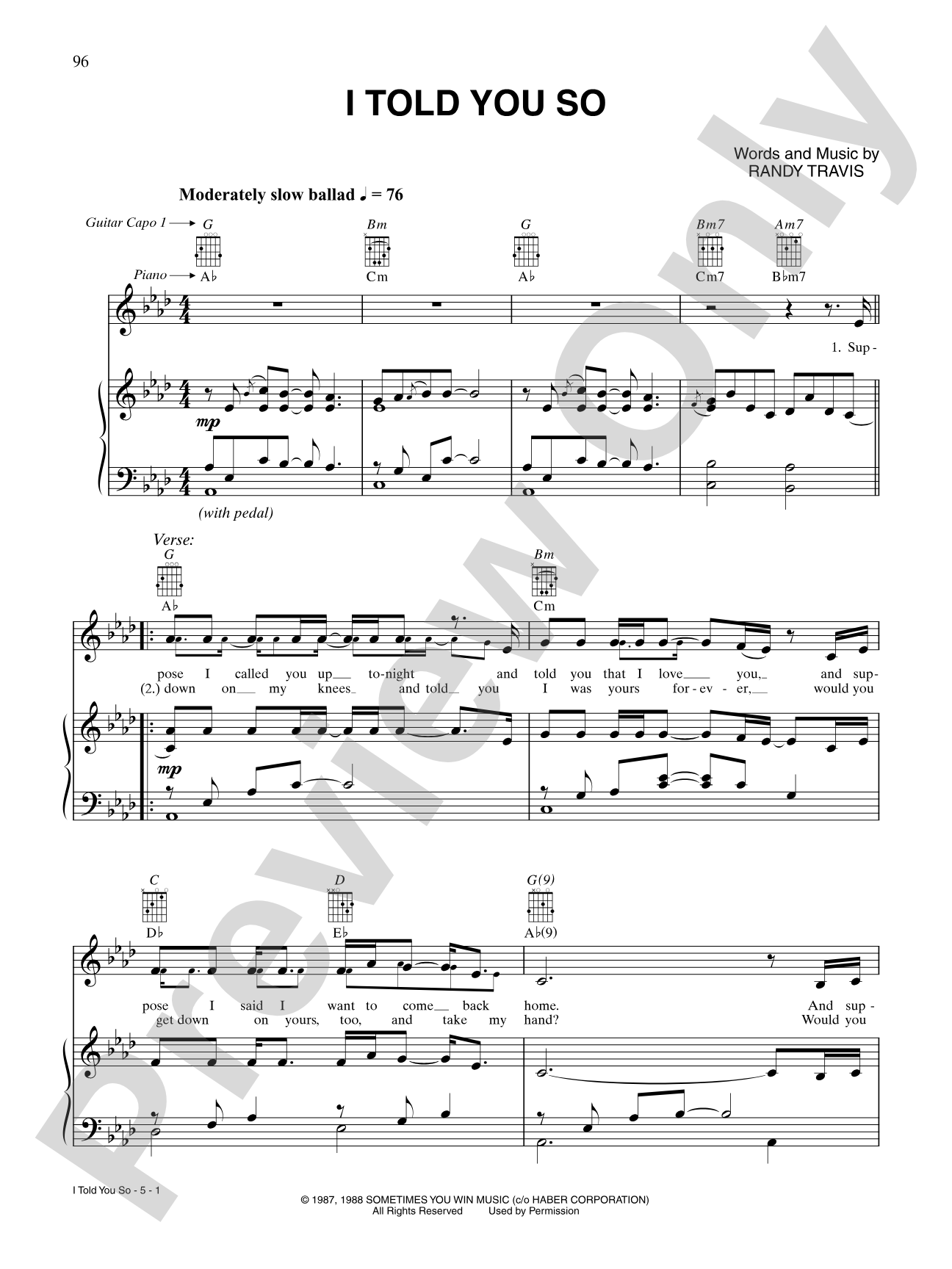 I Told You So: Piano/Vocal/Chords