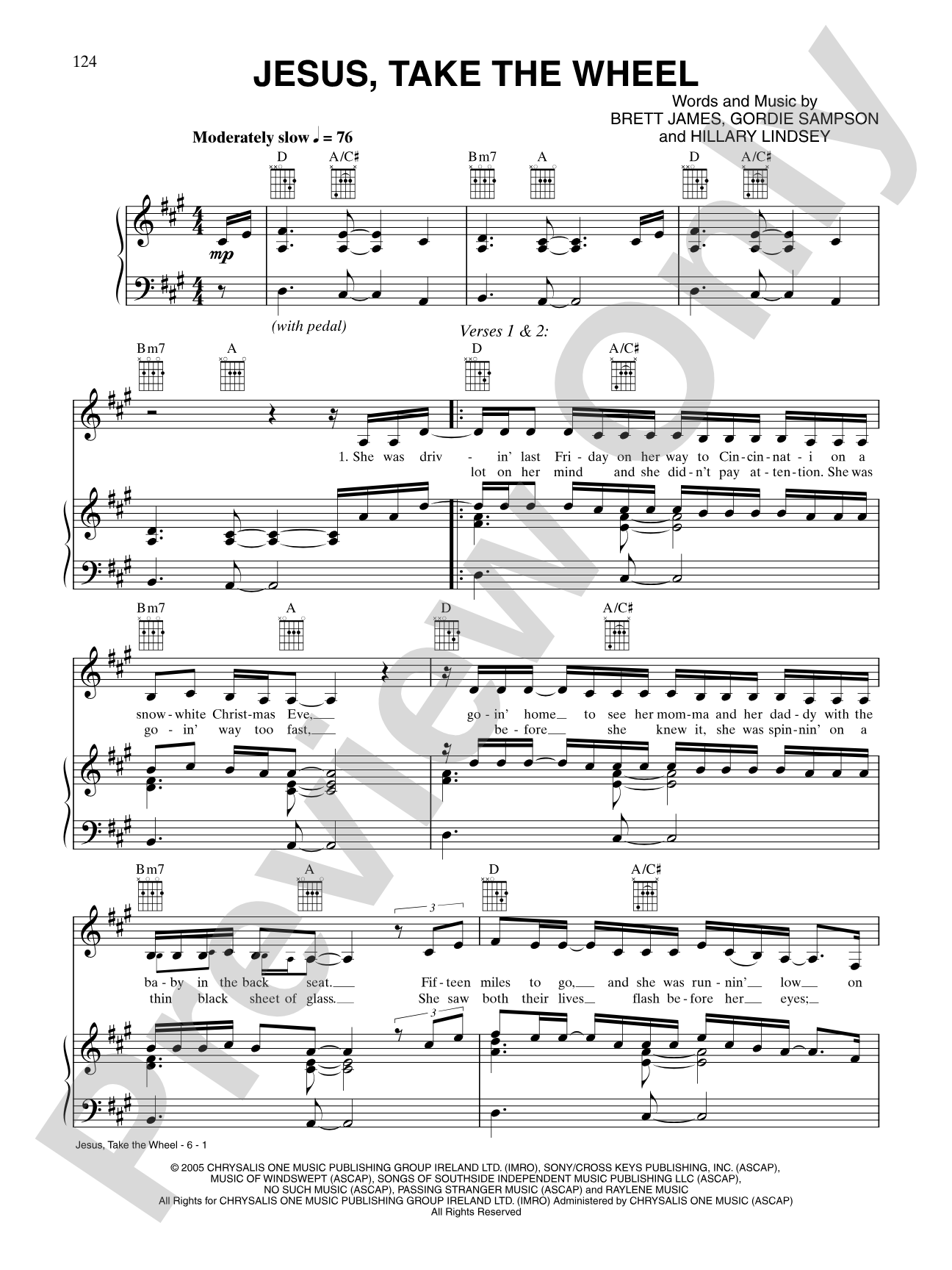 Jesus, Take the Wheel: Piano/Vocal/Chords