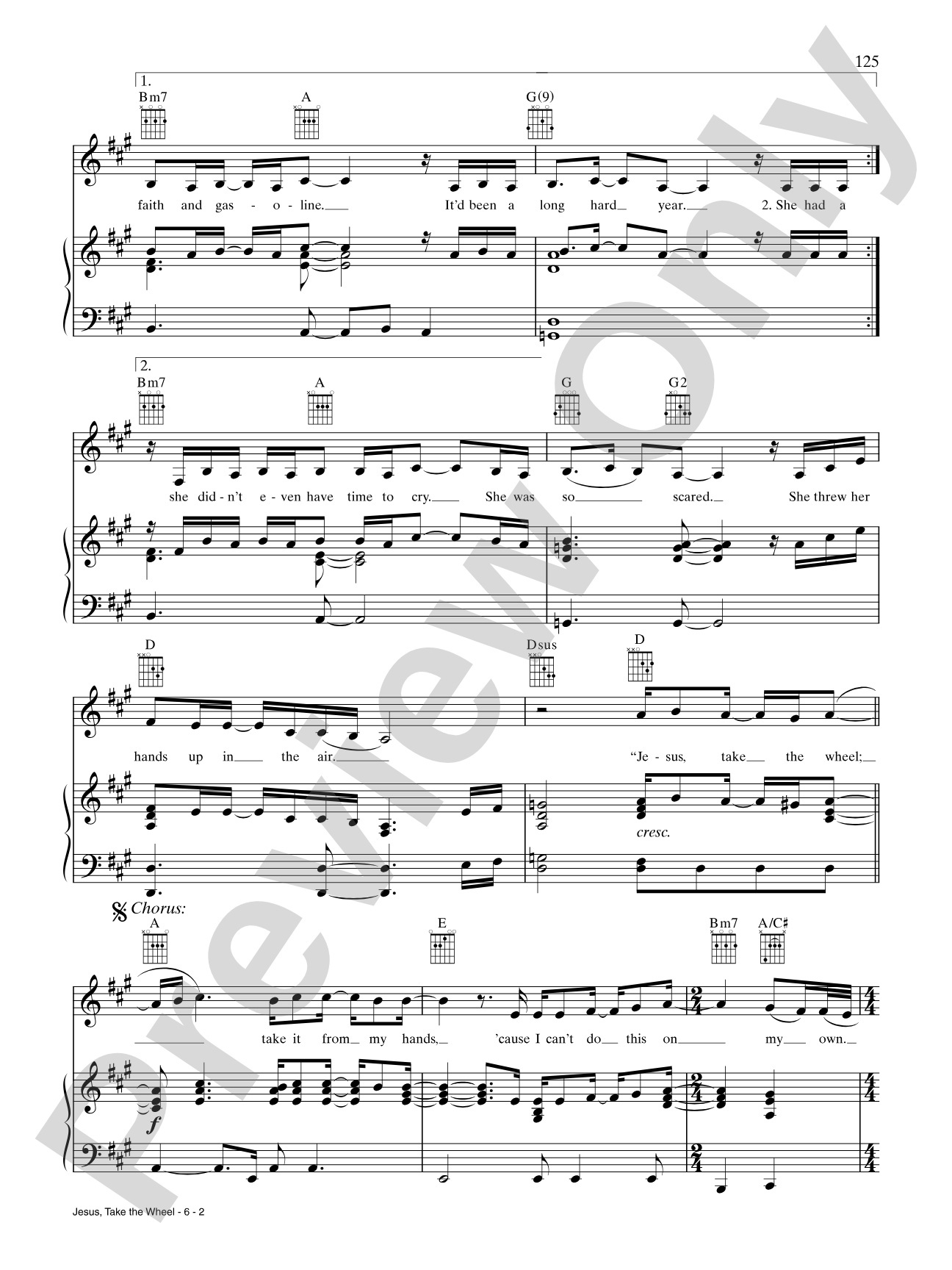 Jesus, Take the Wheel: Piano/Vocal/Chords