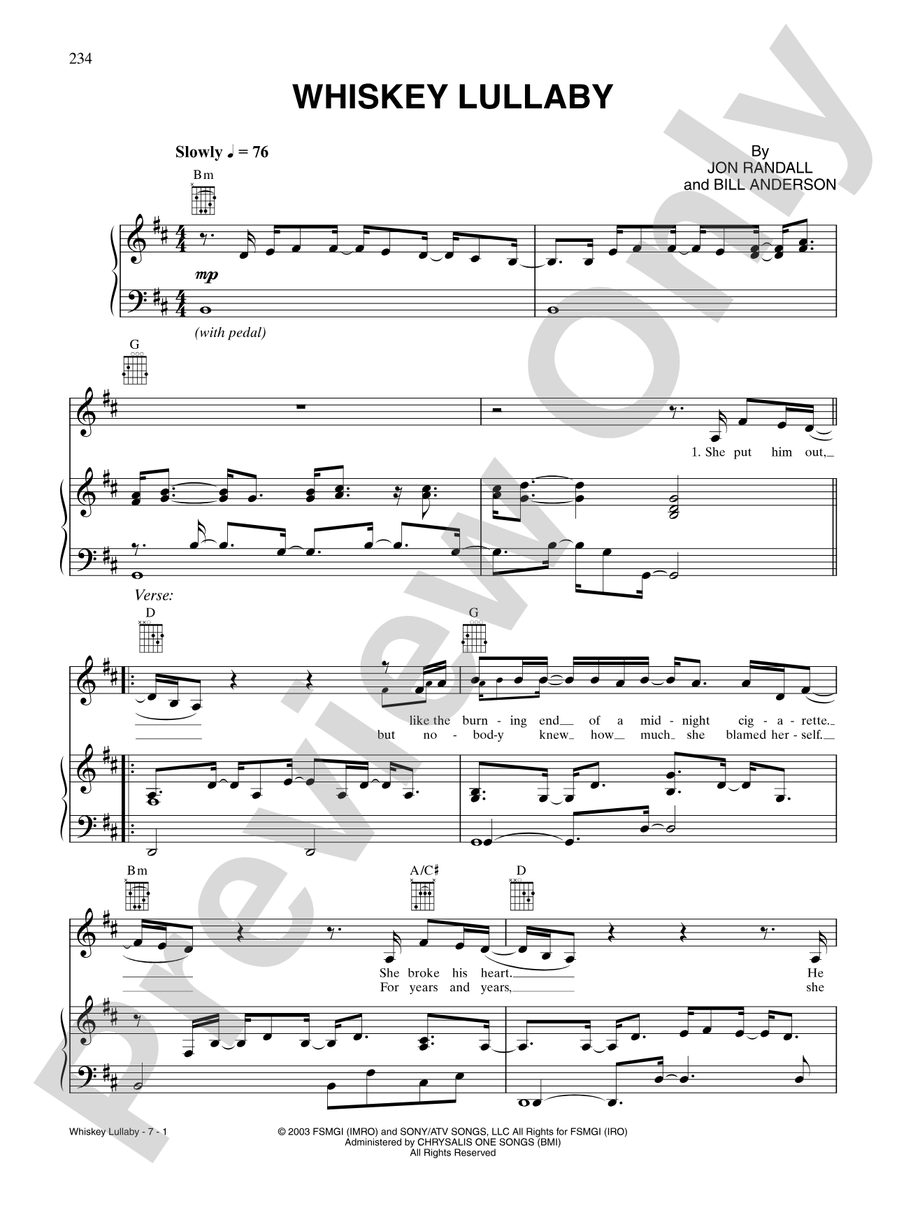 Whiskey Lullaby: Piano/Vocal/Chords