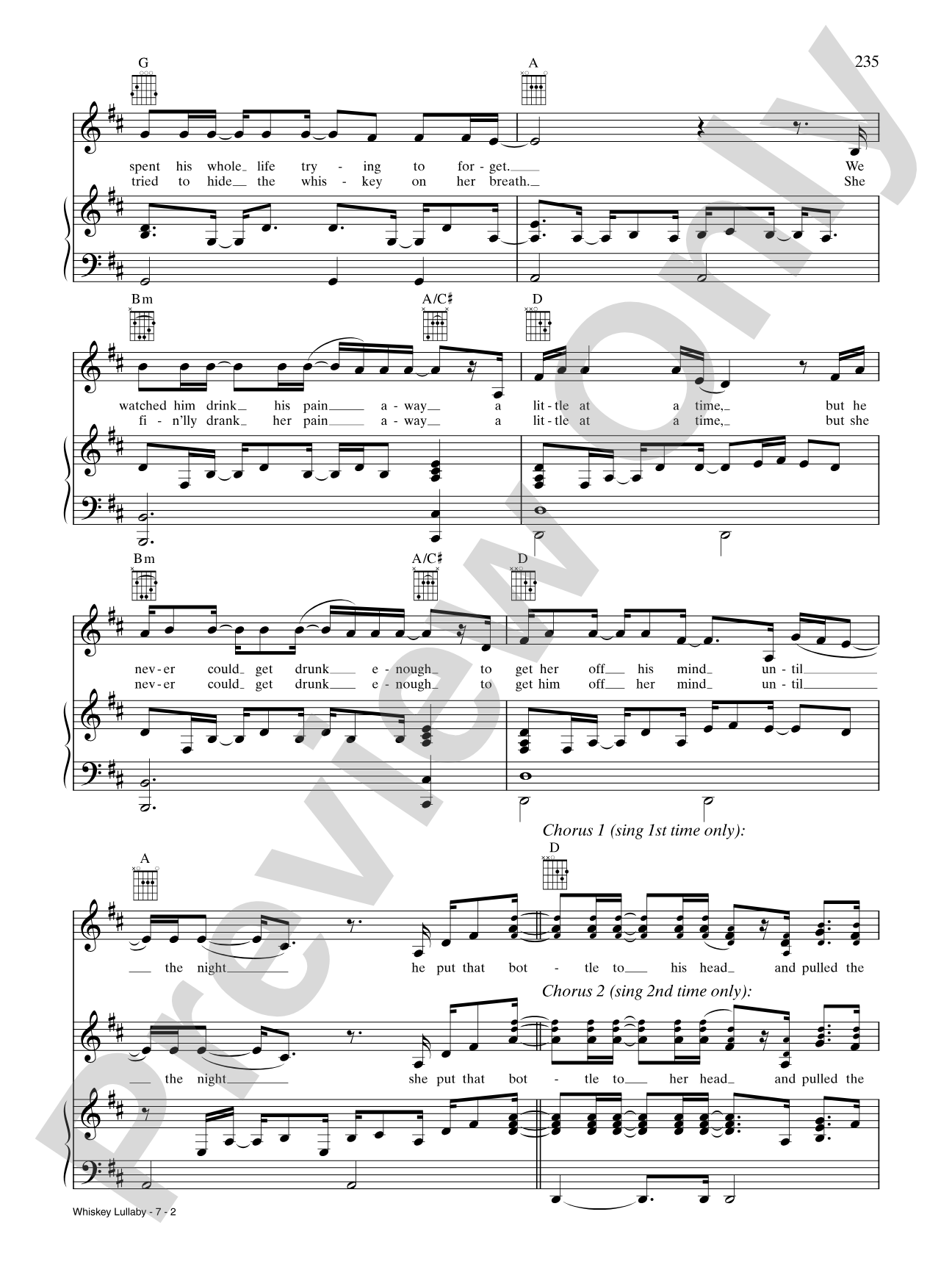 Whiskey Lullaby: Piano/Vocal/Chords