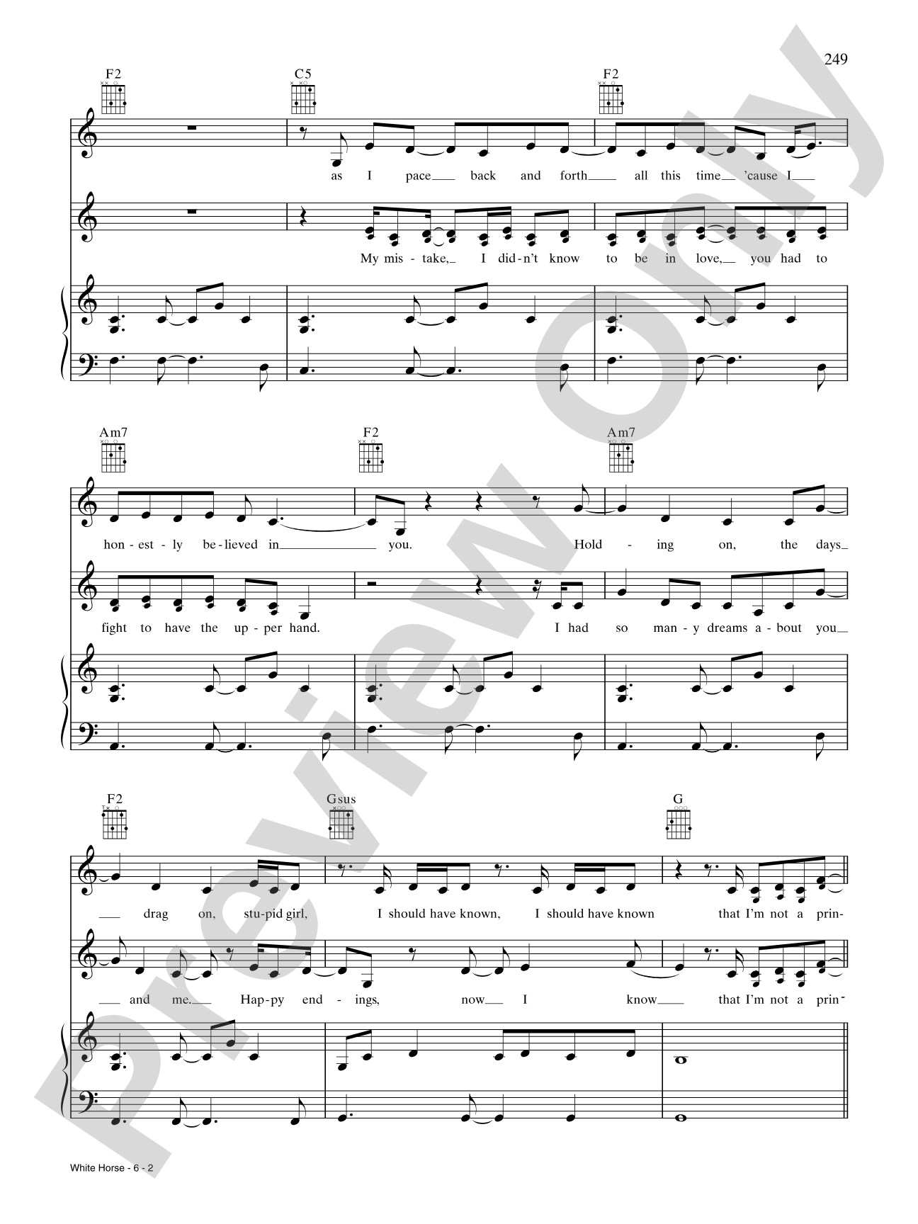 White Horse: Piano/Vocal/Chords