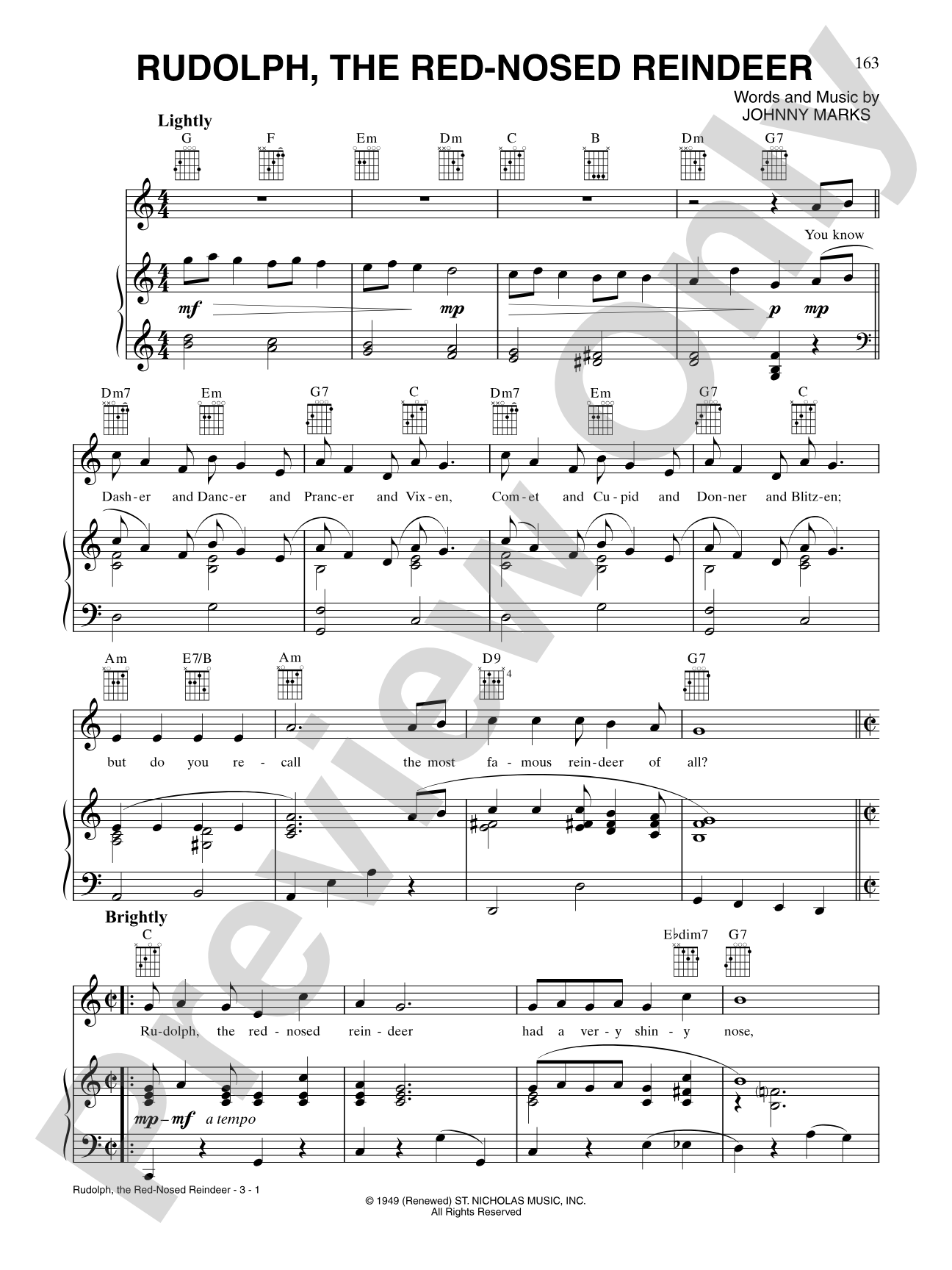 Rudolph, the Red-Nosed Reindeer: Piano/Vocal/Chords