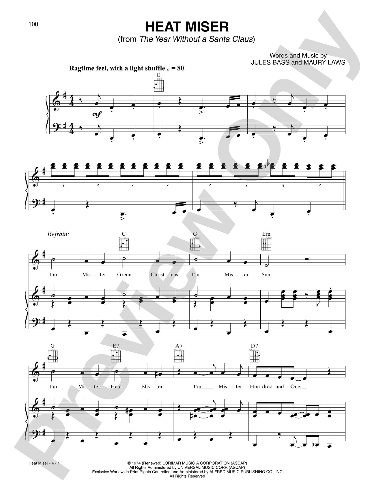 Heat Miser: Piano/Vocal/Chords