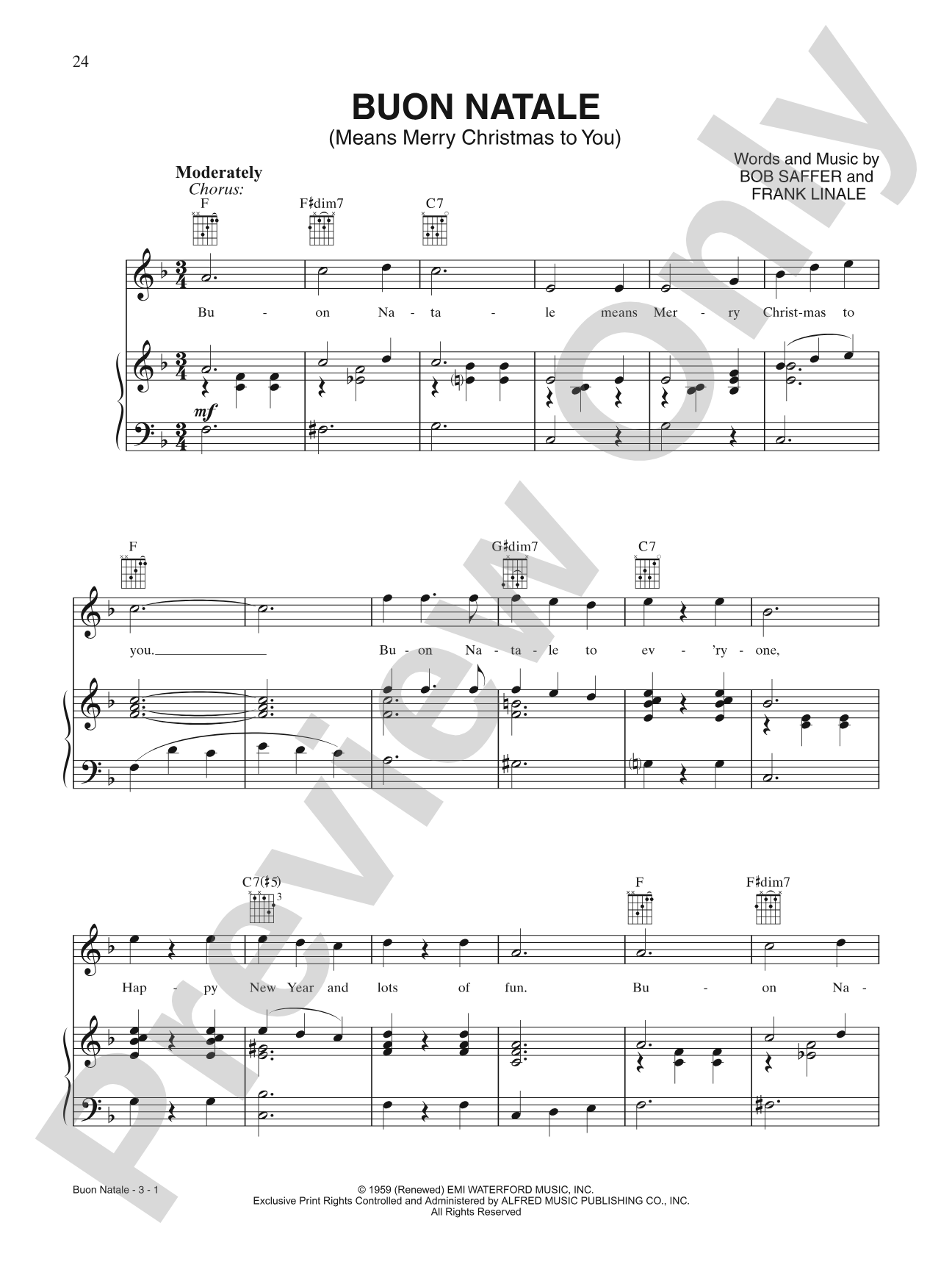 Buon Natale (Means Merry Christmas to You): Piano/Vocal/Chords