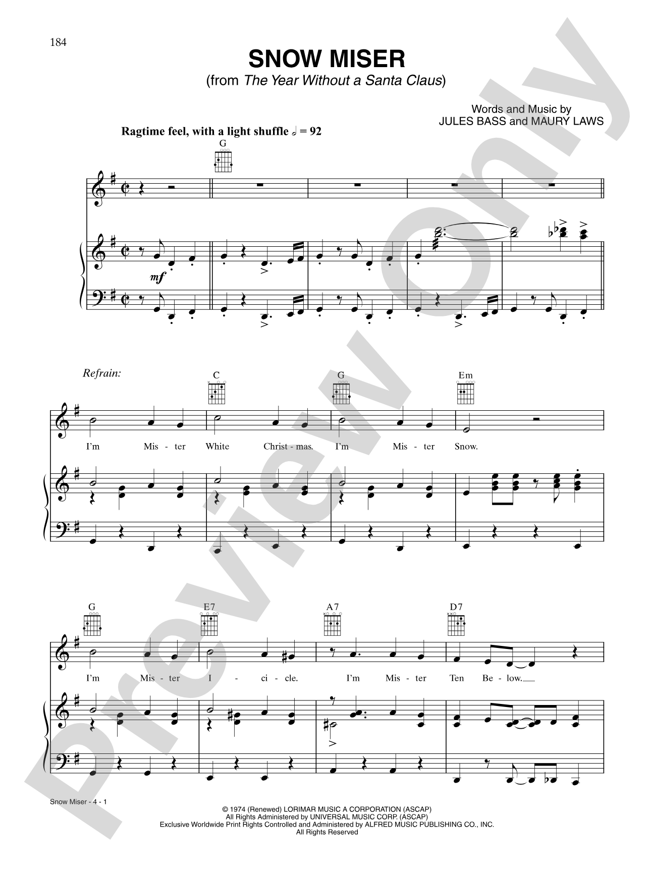 Snow Miser: Piano/Vocal/Chords