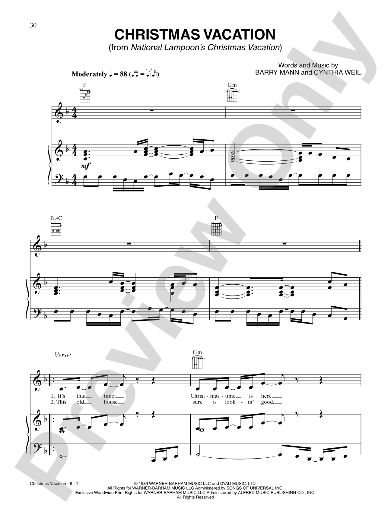 Christmas Vacation: Piano/Vocal/Chords