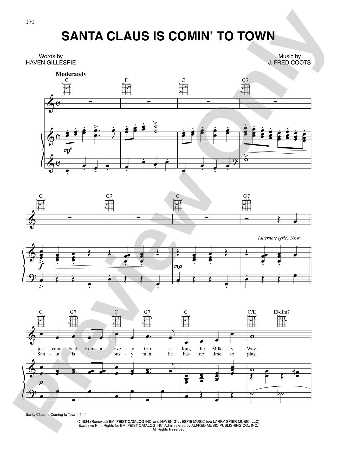 Santa Claus Is Comin' to Town: Piano/Vocal/Chords