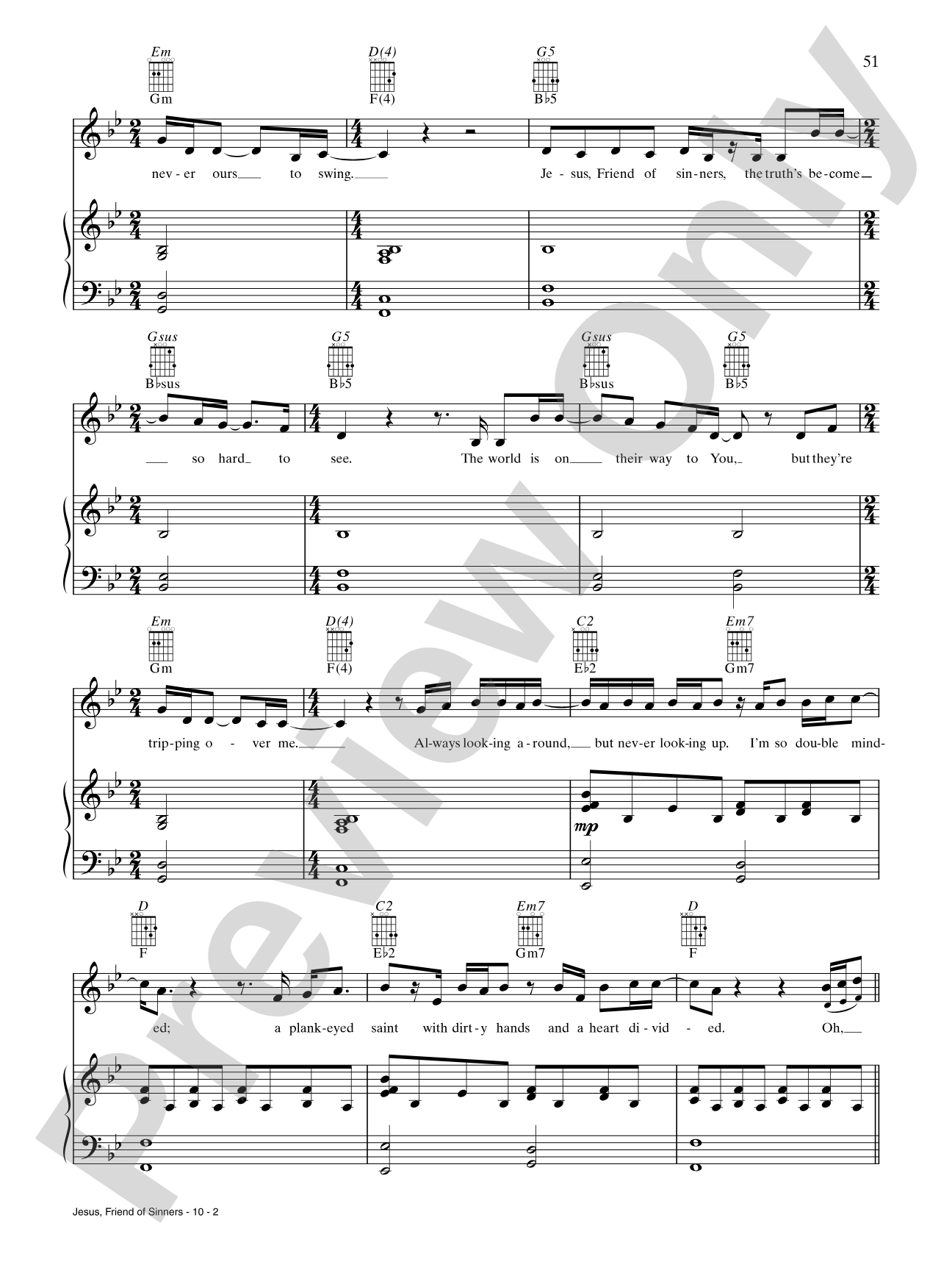 Jesus, Friend of Sinners: Piano/Vocal/Chords