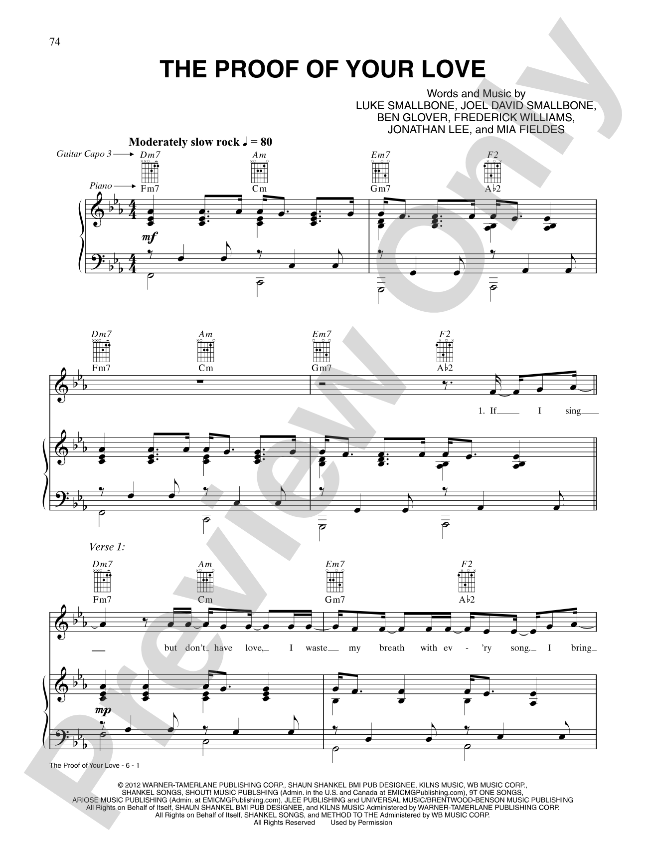 The Proof of Your Love: Piano/Vocal/Chords