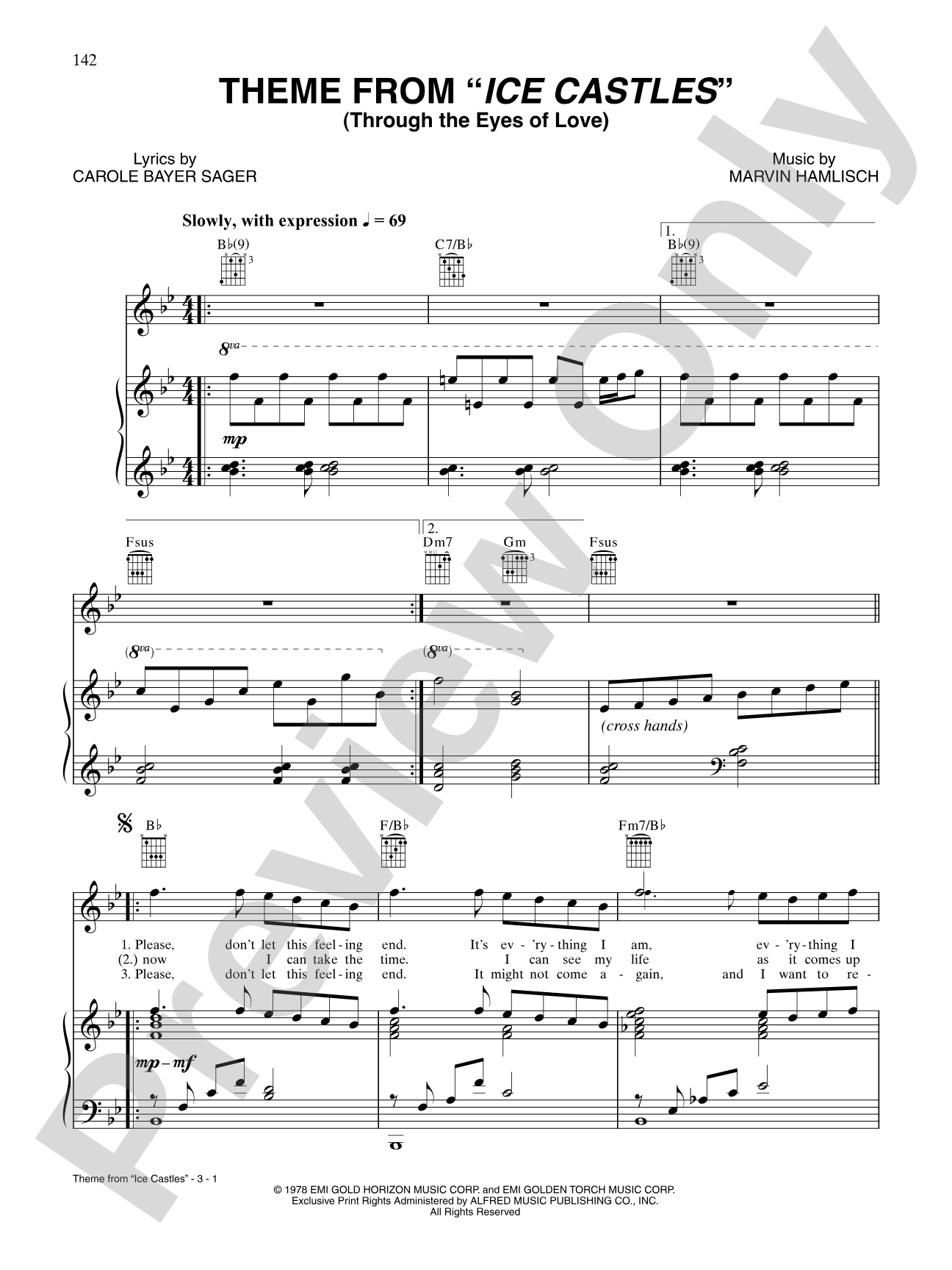 Theme from "Ice Castles" (Through the Eyes of Love): Piano/Vocal/Chords