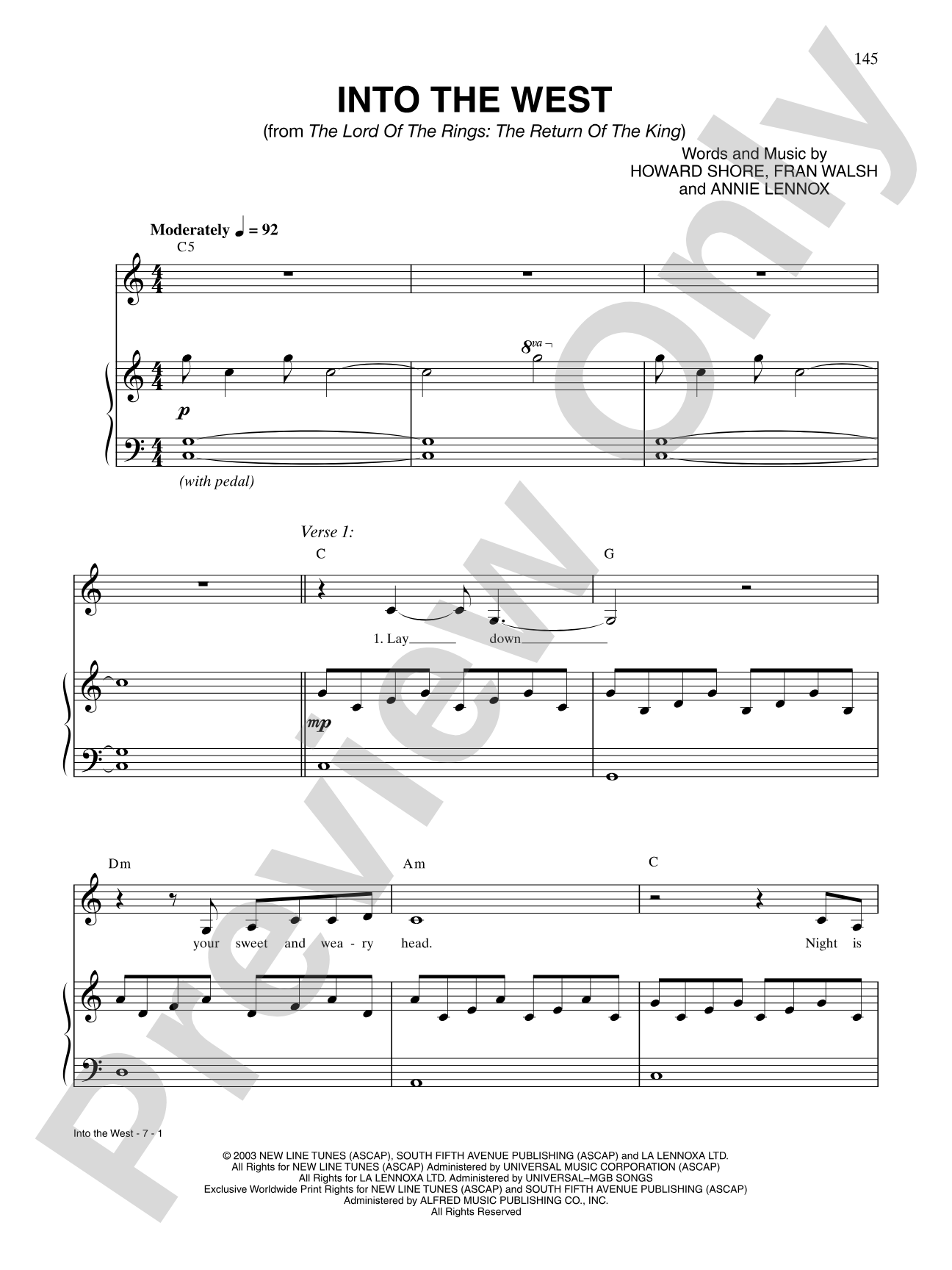 Into the West: Piano/Vocal/Chords