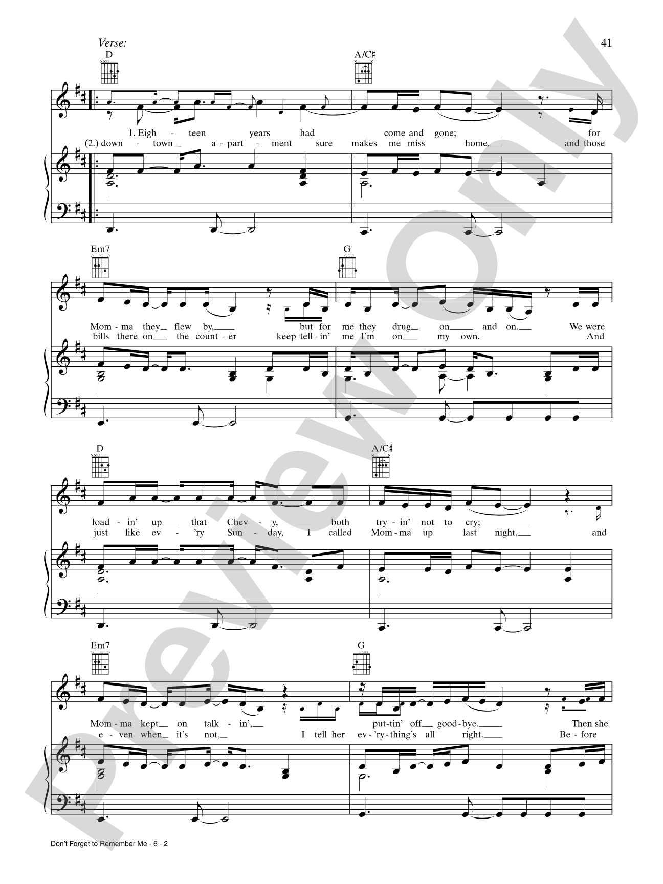 Don't Forget to Remember Me: Piano/Vocal/Chords