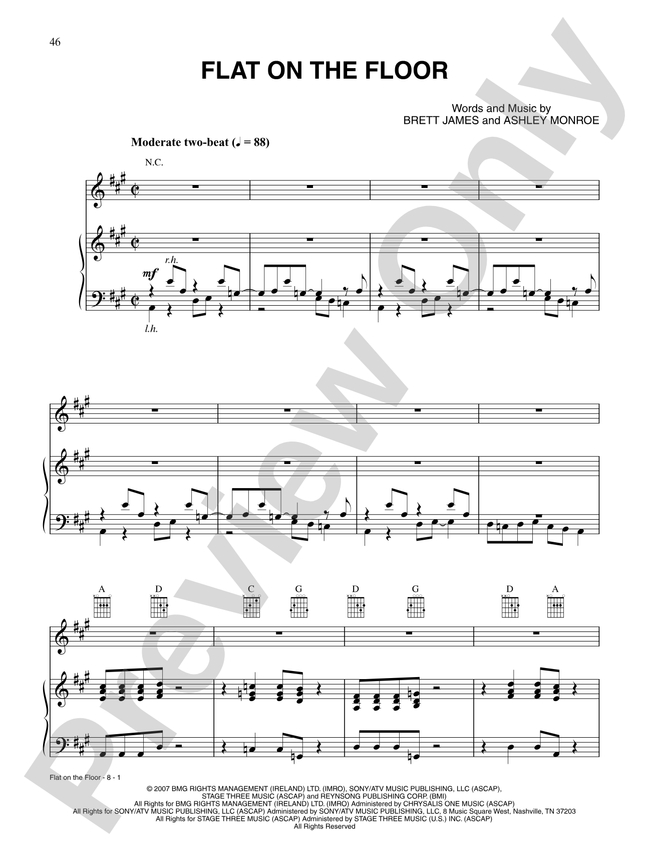 Flat on the Floor: Piano/Vocal/Chords
