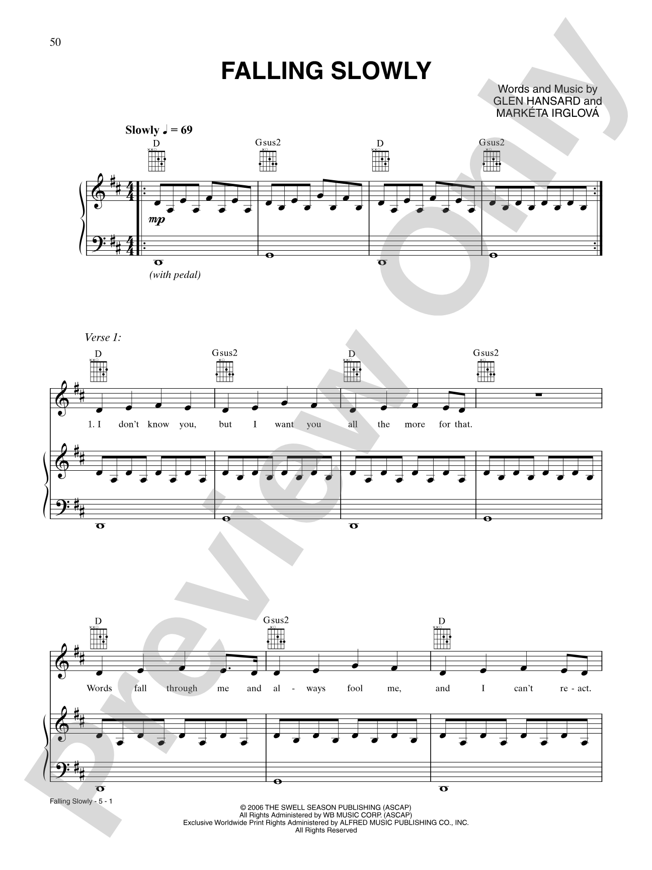 Falling Slowly: Piano/Vocal/Chords