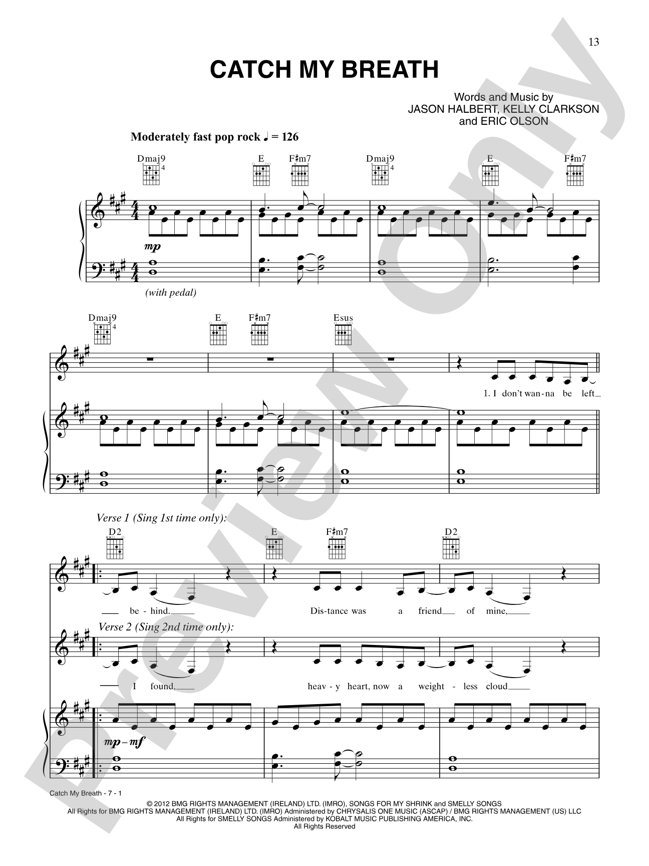 Catch My Breath: Piano/Vocal/Chords